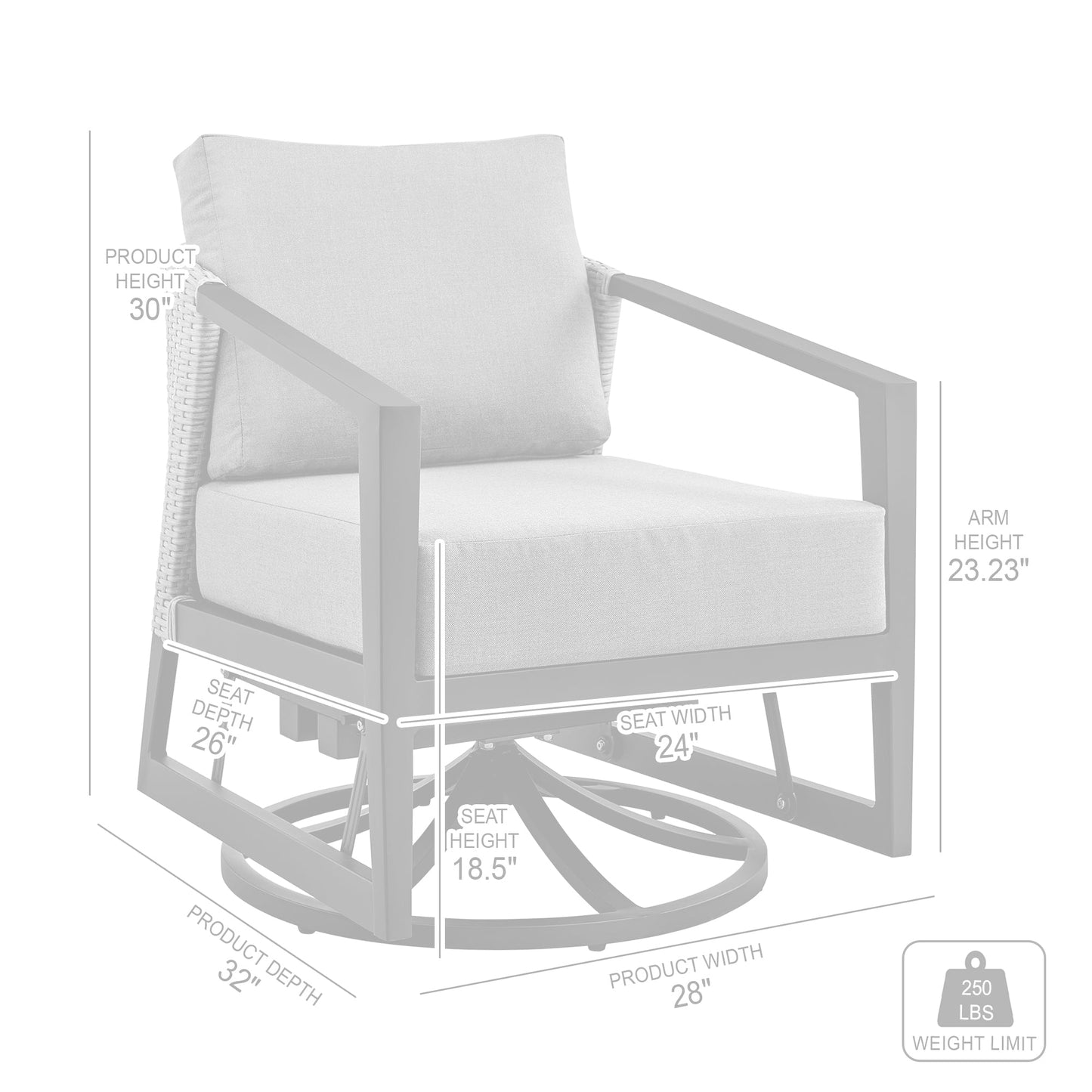 Aileen Outdoor Patio Swivel Lounge Chair in Aluminum with Gray Cushions