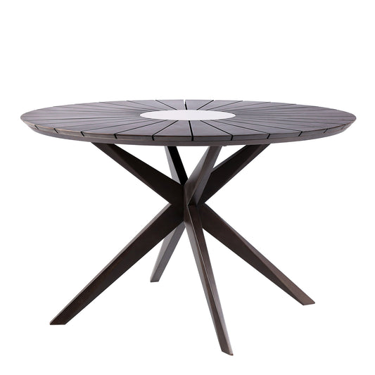 Sachi Outdoor Dark Eucalyptus Wood and Concrete Round Dining Table