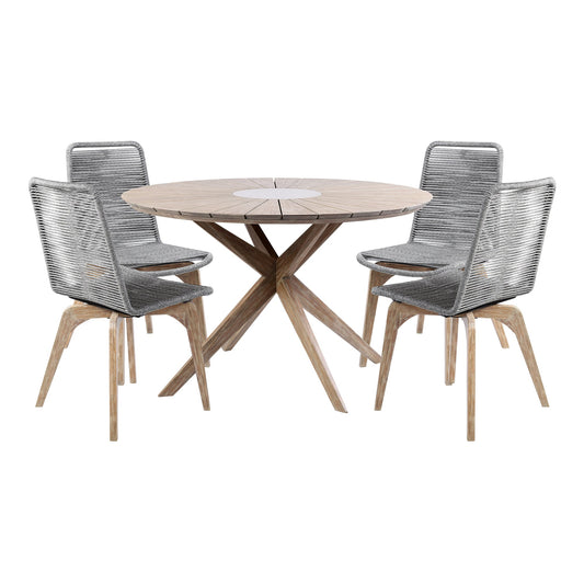 Sachi and Island Outdoor 5 Piece Light Eucalyptus and Concrete Dining Set