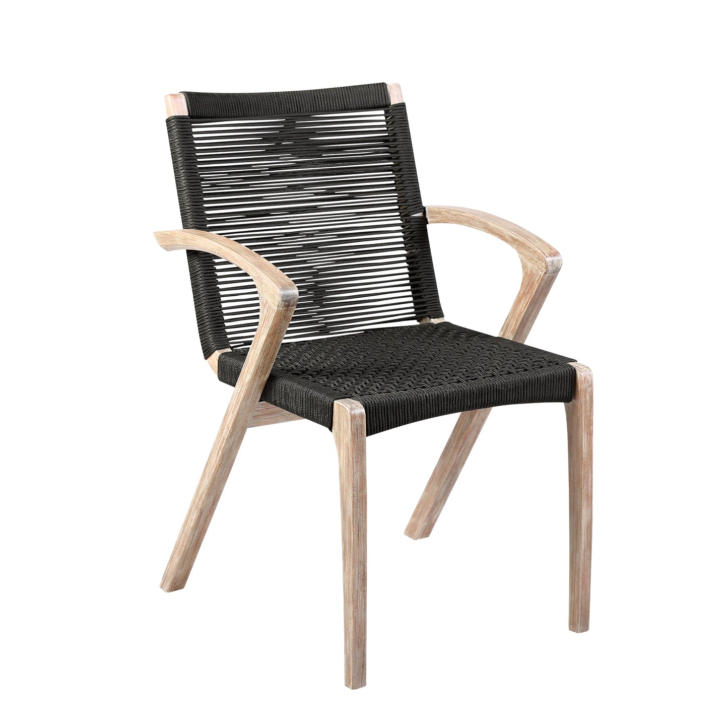 Nabila Outdoor Light Eucalyptus Wood and Charcoal Rope Dining Chairs - Set of 2