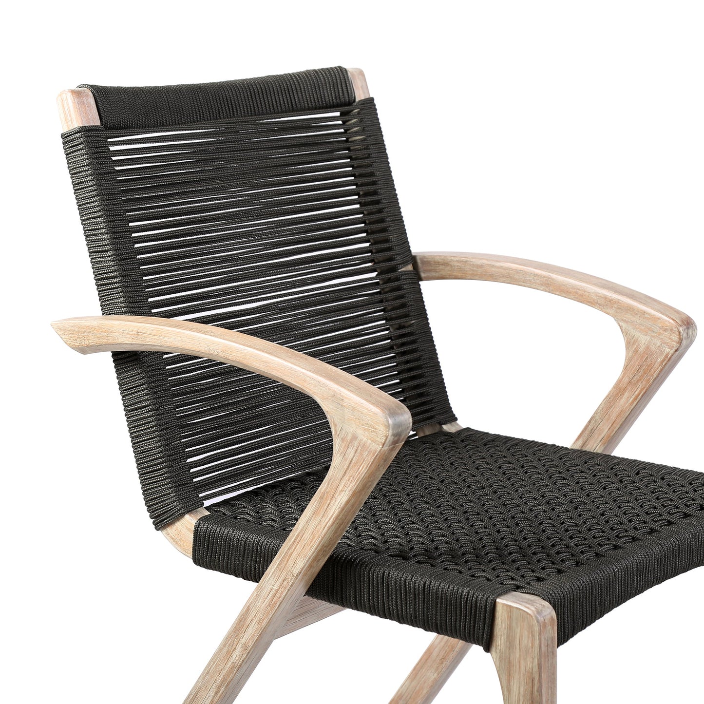 Nabila Outdoor Light Eucalyptus Wood and Charcoal Rope Dining Chairs - Set of 2