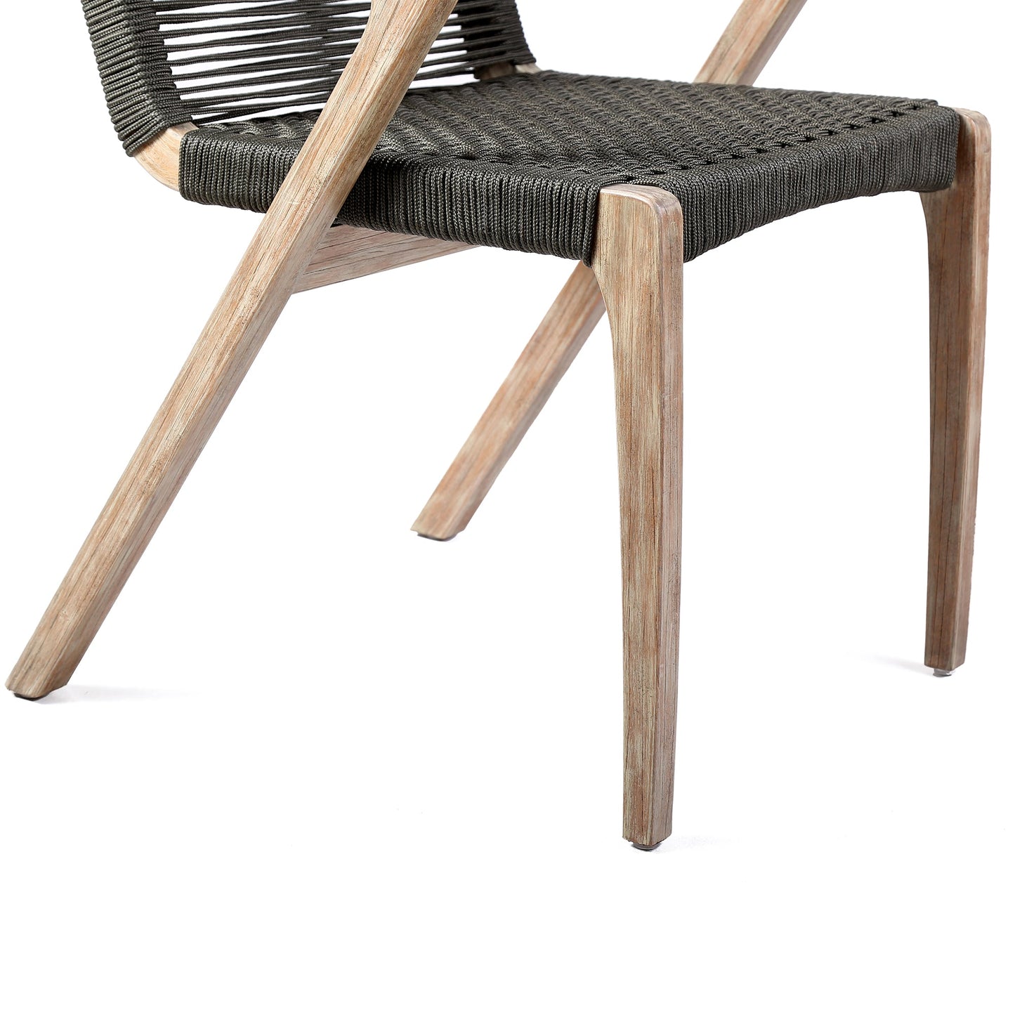 Nabila Outdoor Light Eucalyptus Wood and Charcoal Rope Dining Chairs - Set of 2