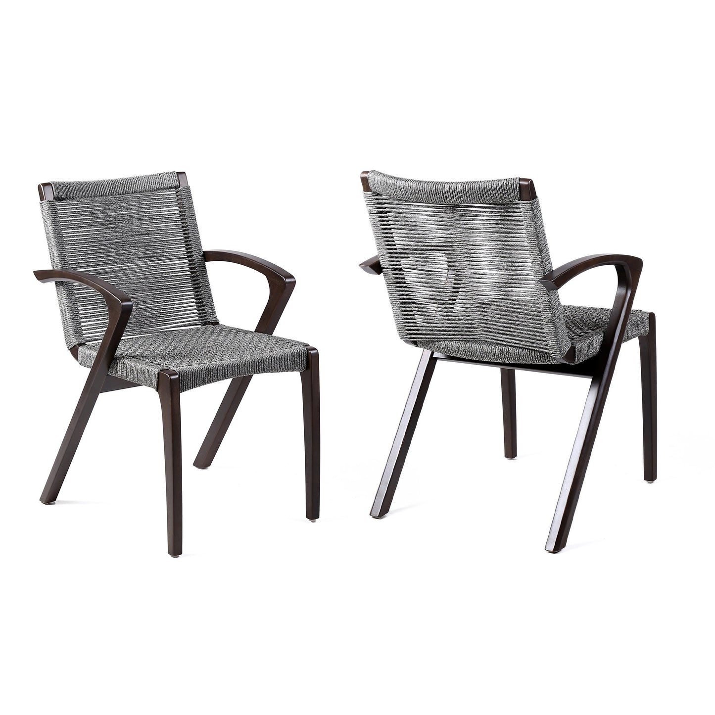 Nabila Outdoor Dark Eucalyptus Wood and Gray Rope Dining Chairs - Set of 2