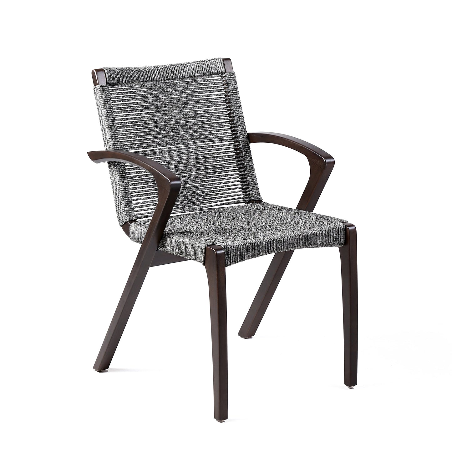 Nabila Outdoor Dark Eucalyptus Wood and Gray Rope Dining Chairs - Set of 2