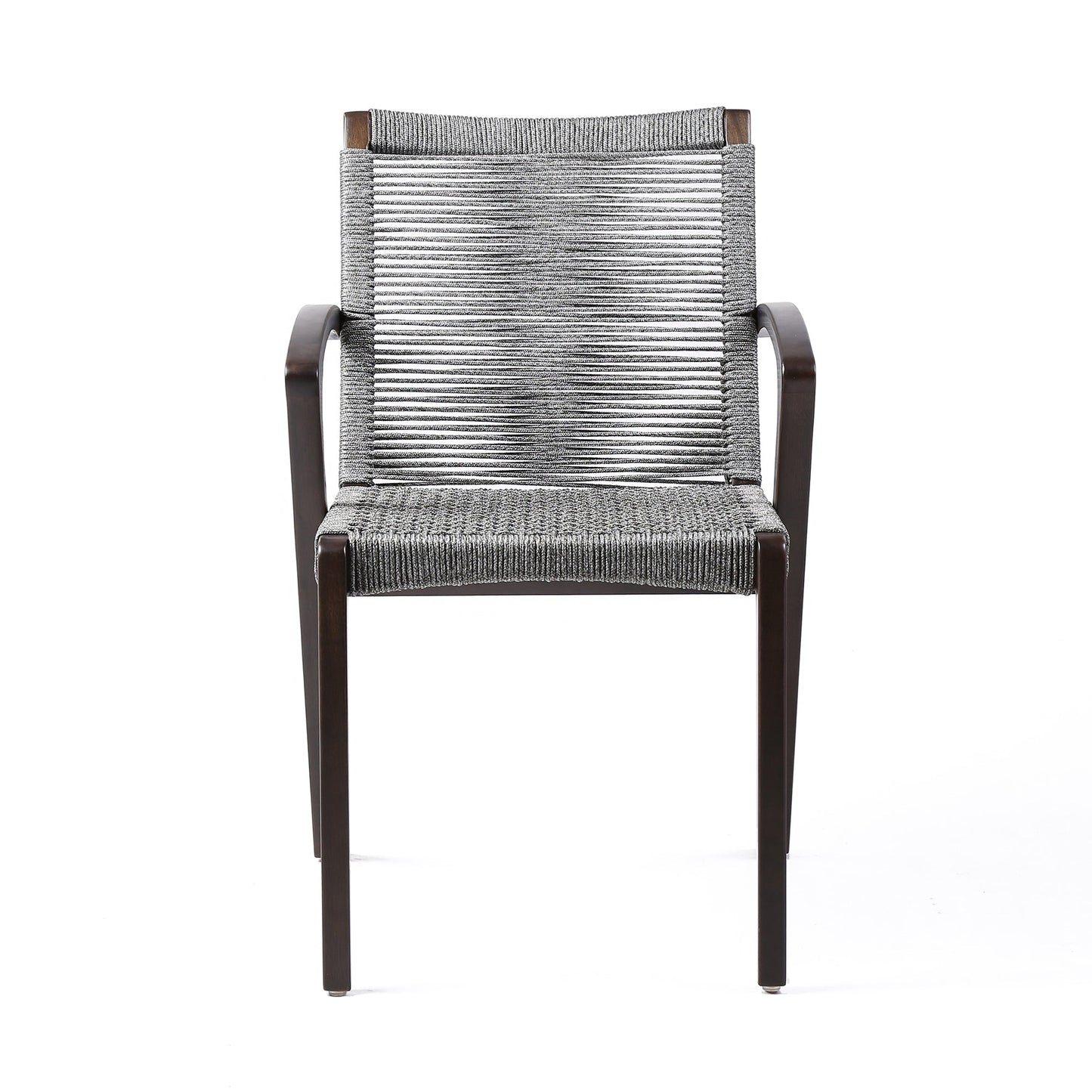 Nabila Outdoor Dark Eucalyptus Wood and Gray Rope Dining Chairs - Set of 2