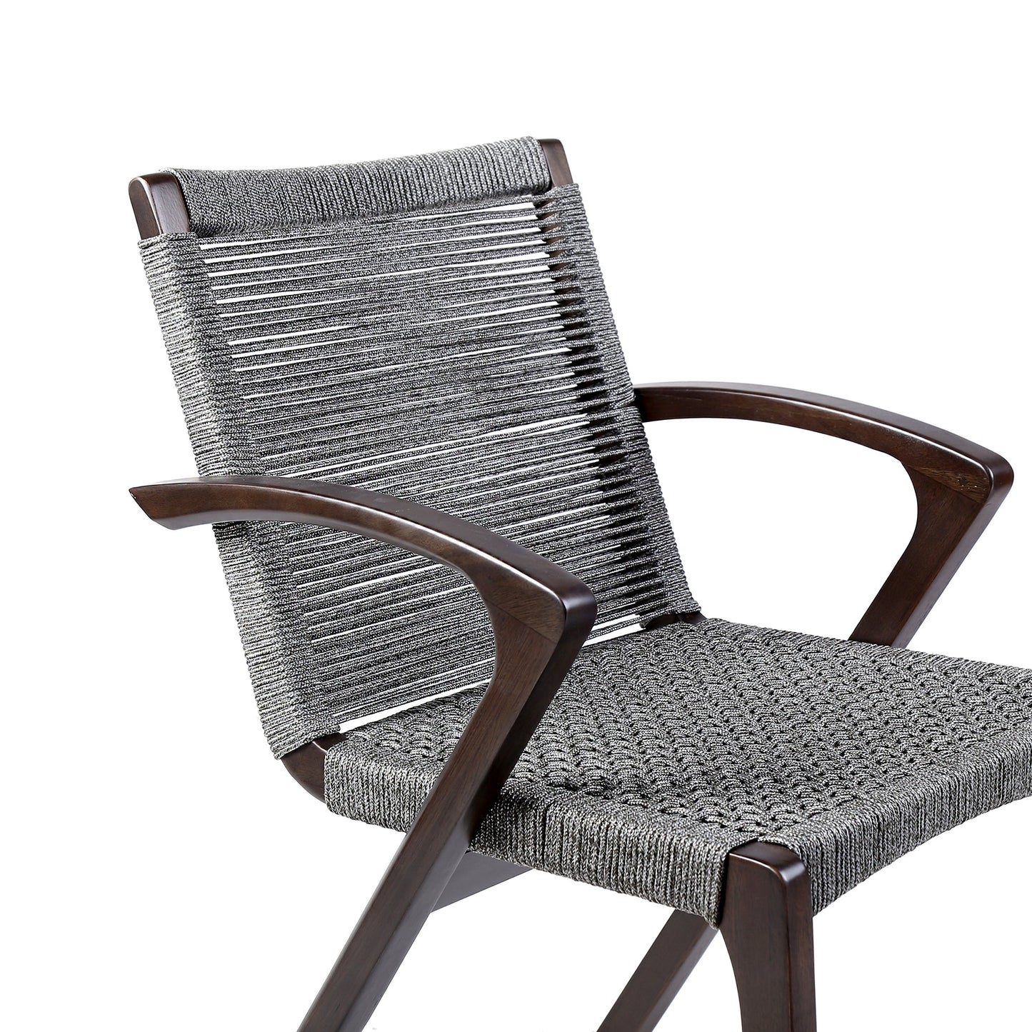 Nabila Outdoor Dark Eucalyptus Wood and Gray Rope Dining Chairs - Set of 2