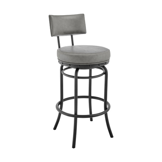 Rees Swivel Counter or Bar Stool in Black Finish with Gray Faux Leather