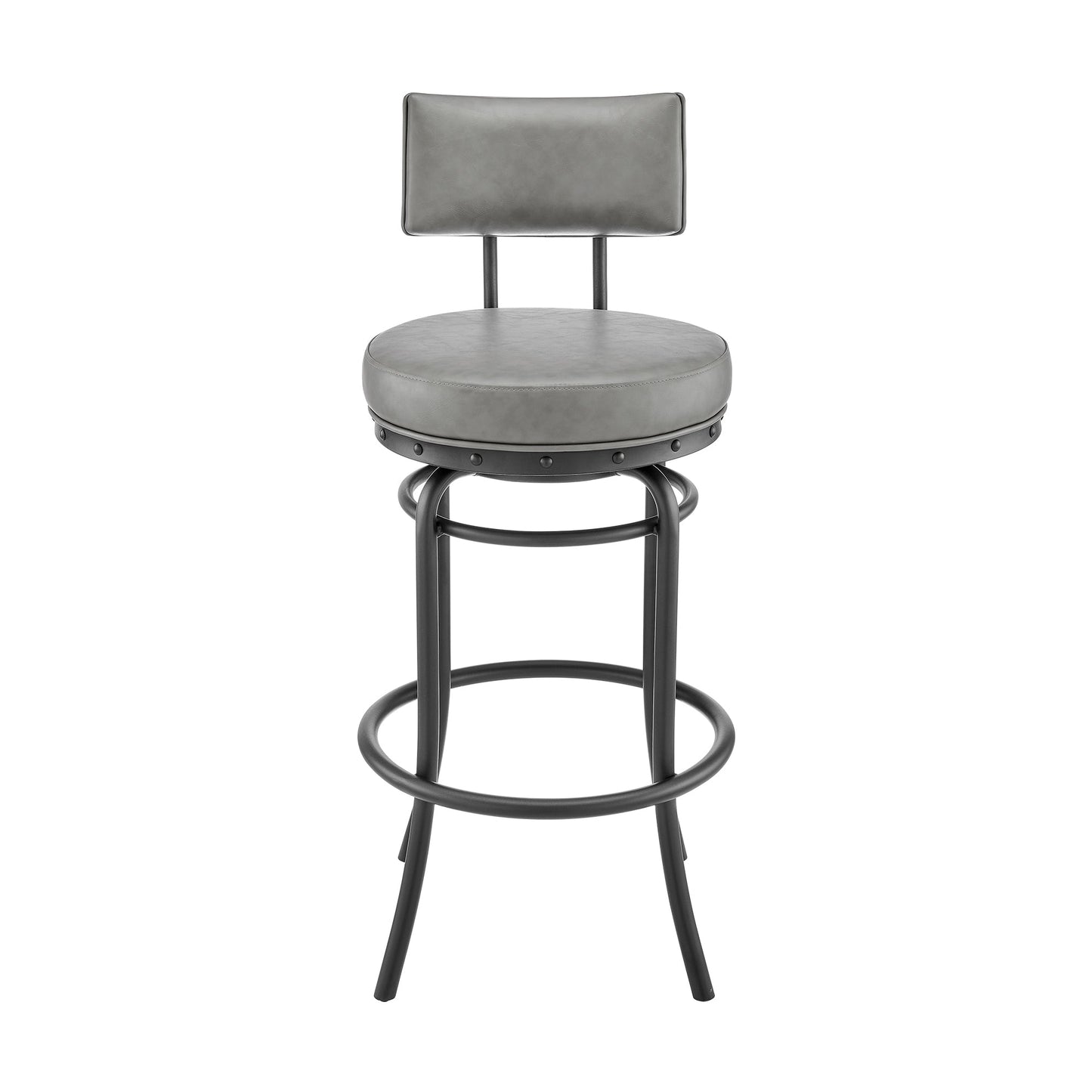 Rees Swivel Counter or Bar Stool in Black Finish with Gray Faux Leather