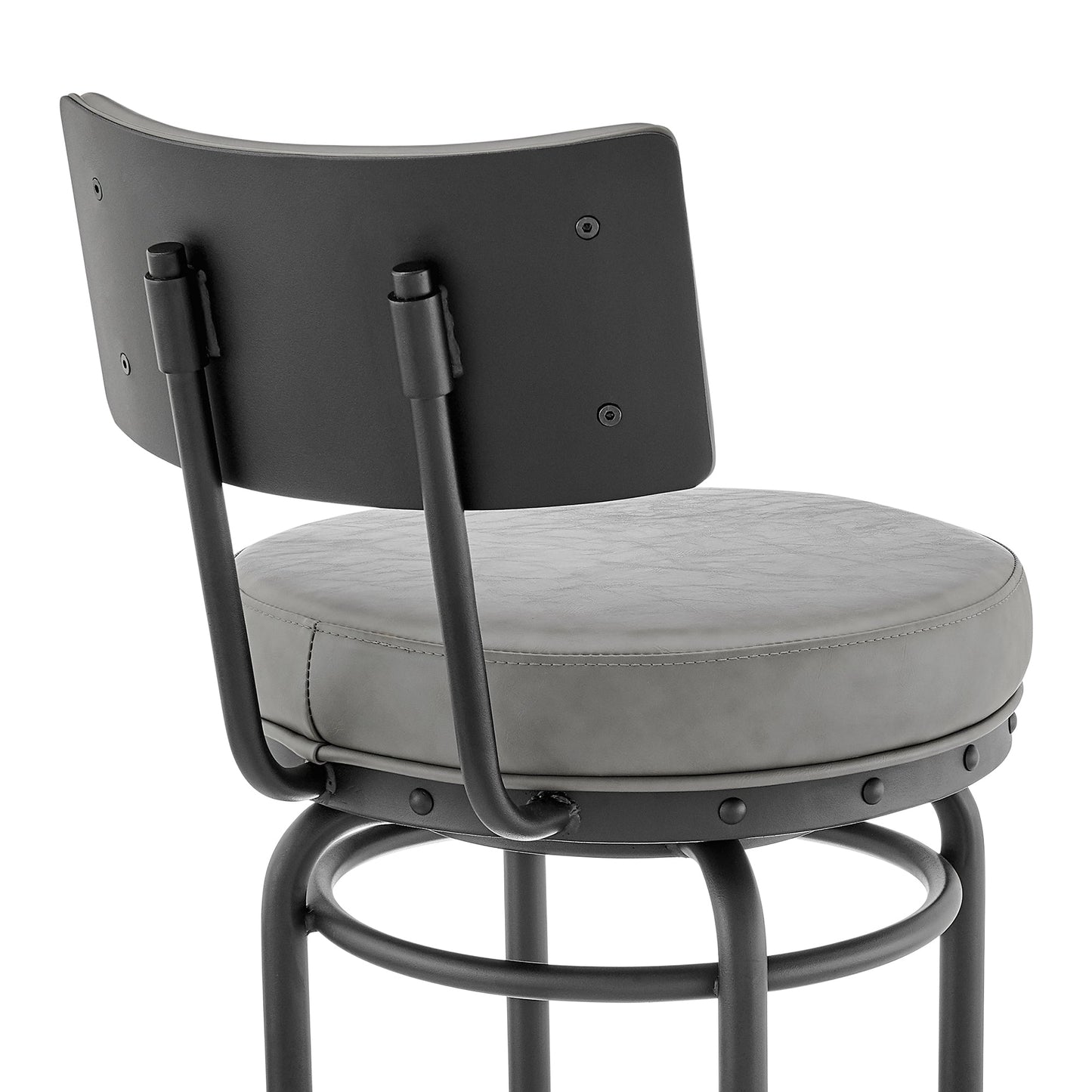 Rees Swivel Counter or Bar Stool in Black Finish with Gray Faux Leather