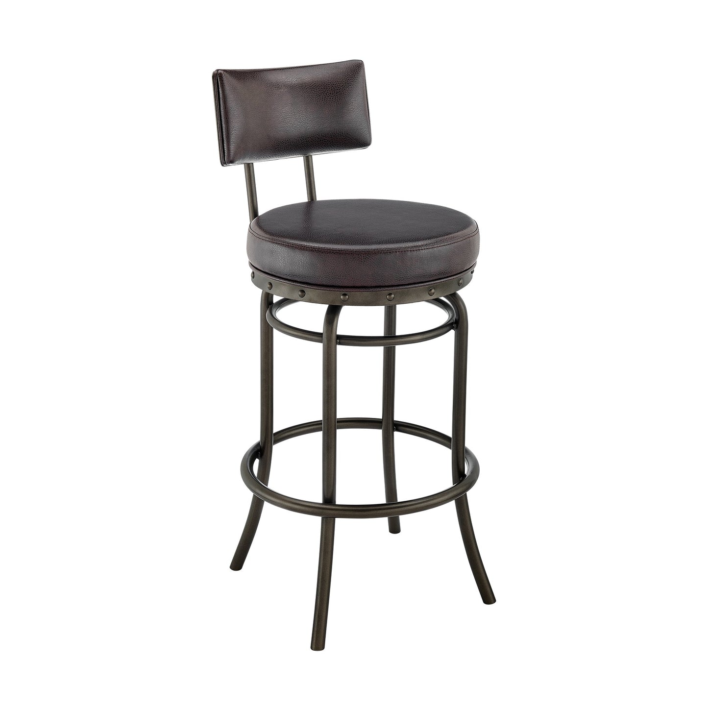 Rees Swivel Counter or Bar Stool in Mocha Finish with Brown Faux Leather