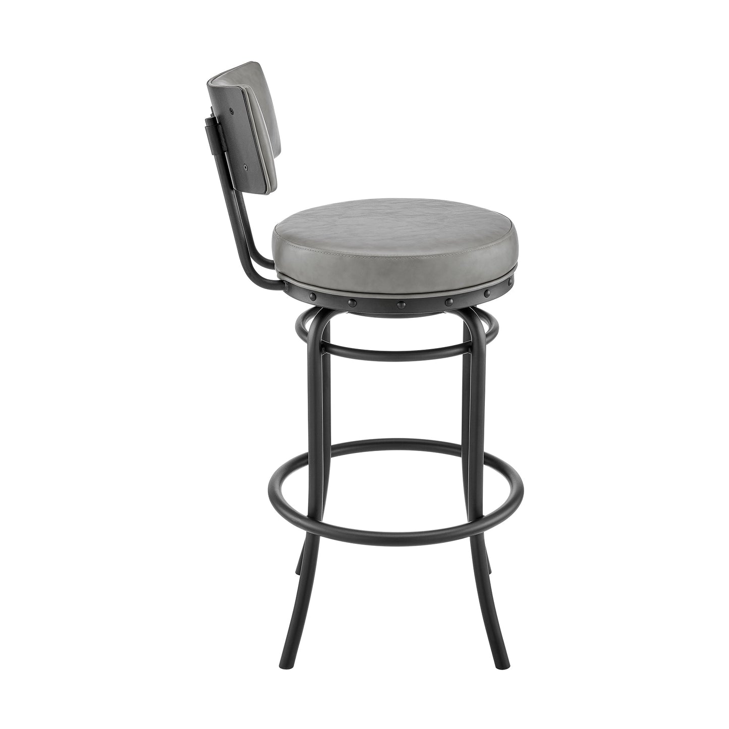 Rees Swivel Counter or Bar Stool in Black Finish with Gray Faux Leather