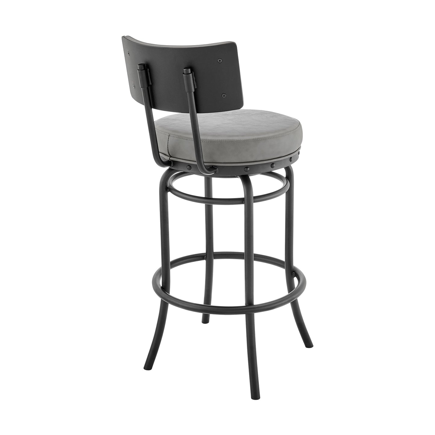 Rees Swivel Counter or Bar Stool in Black Finish with Gray Faux Leather