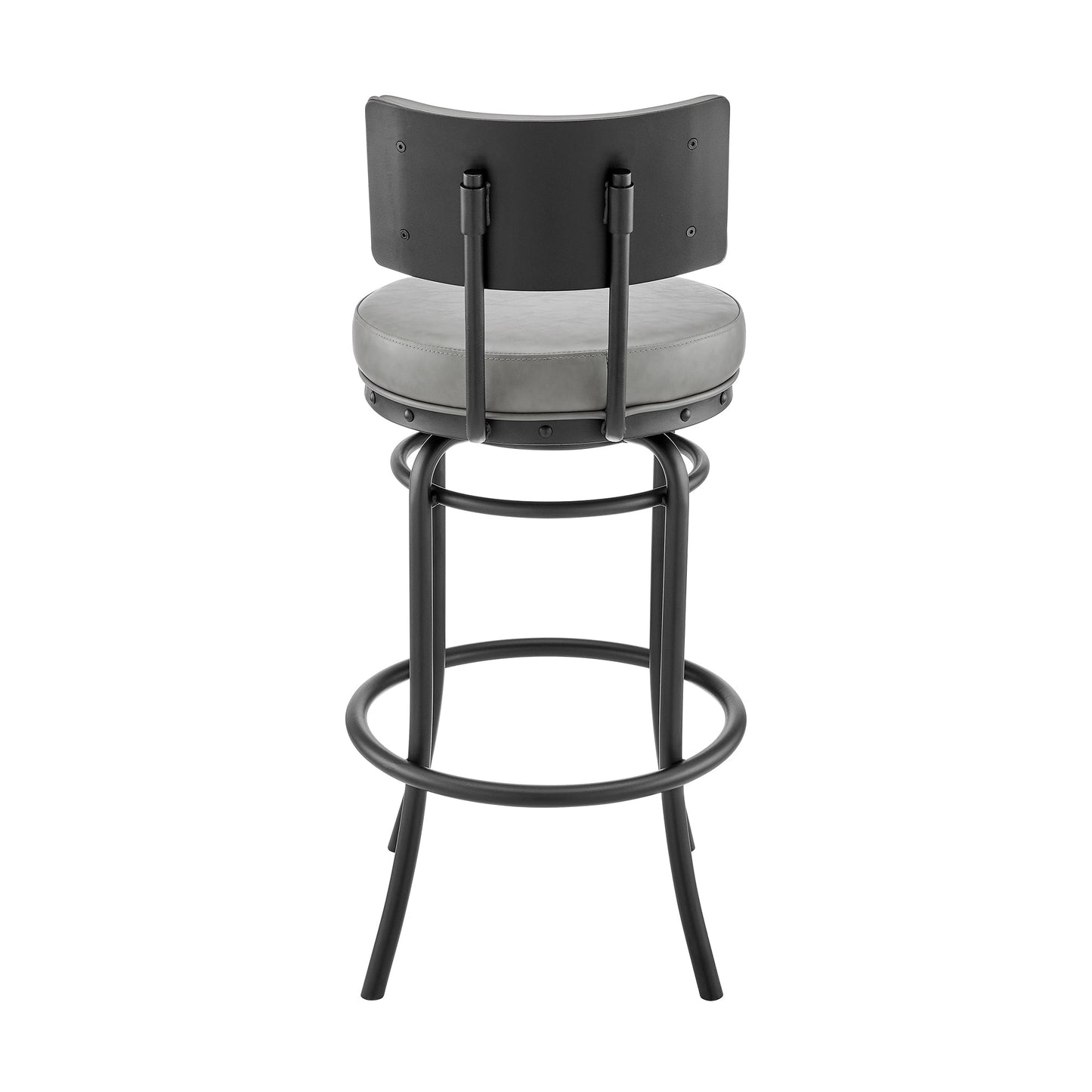 Rees Swivel Counter or Bar Stool in Black Finish with Gray Faux Leather