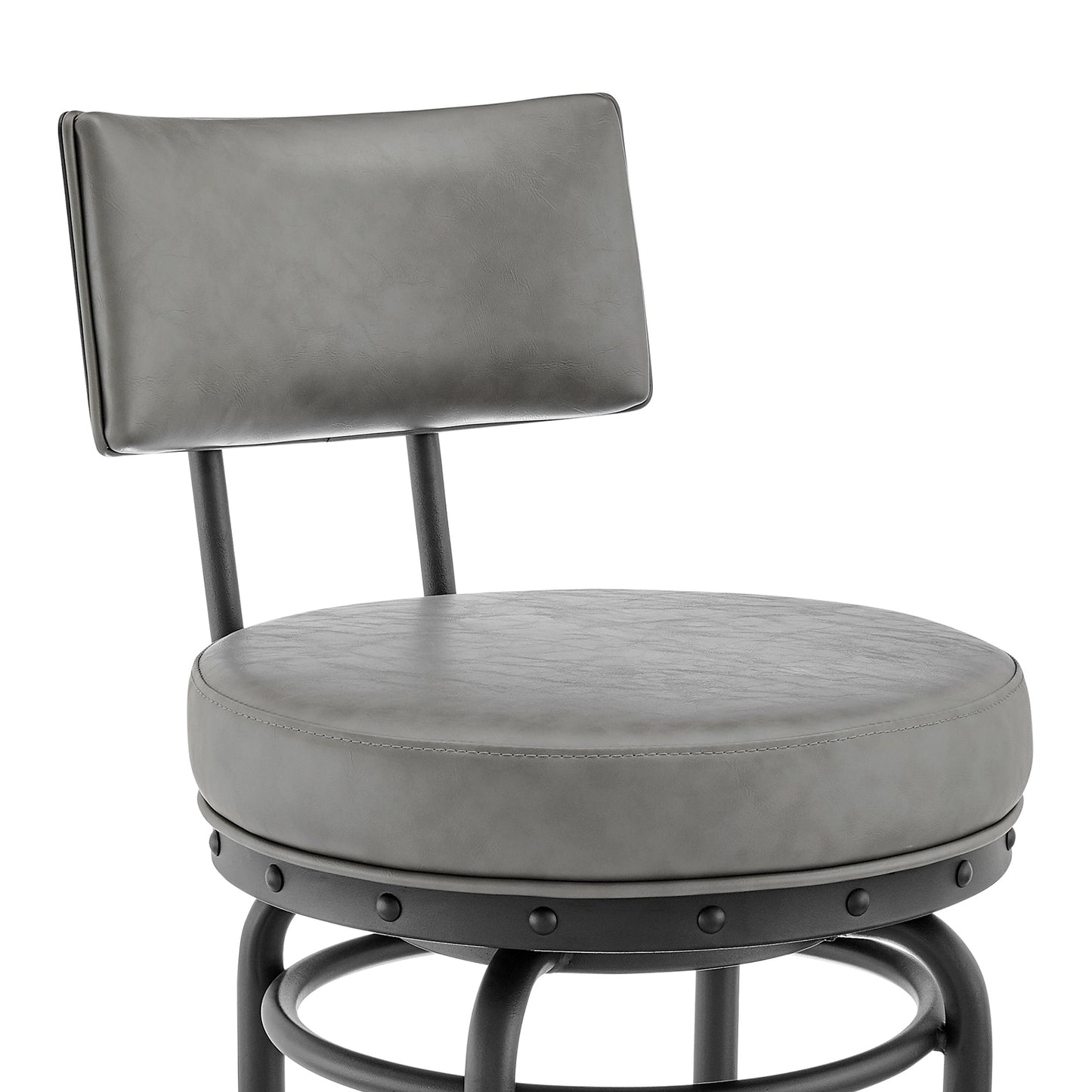 Rees Swivel Counter or Bar Stool in Black Finish with Gray Faux Leather