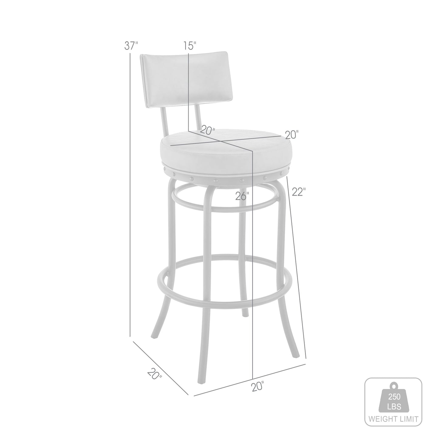 Rees Swivel Counter or Bar Stool in Black Finish with Gray Faux Leather