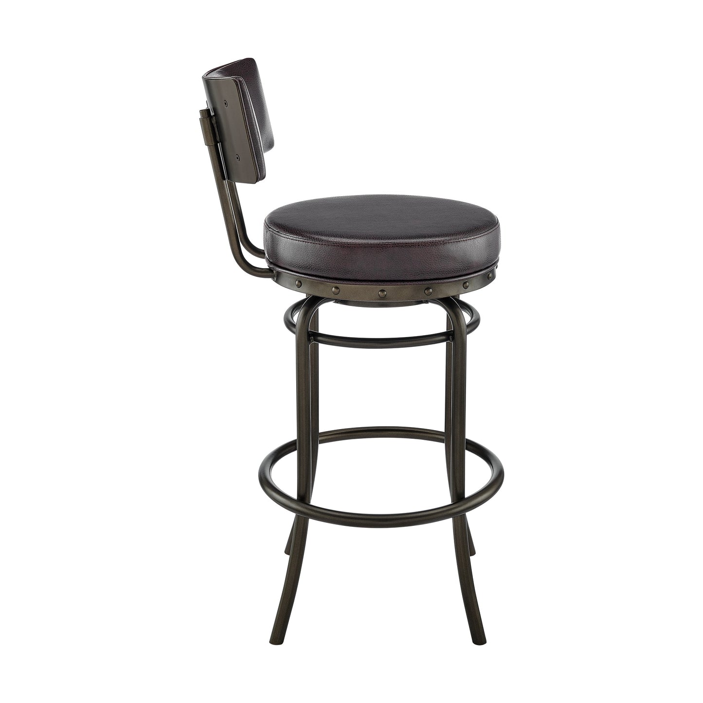 Rees Swivel Counter or Bar Stool in Mocha Finish with Brown Faux Leather