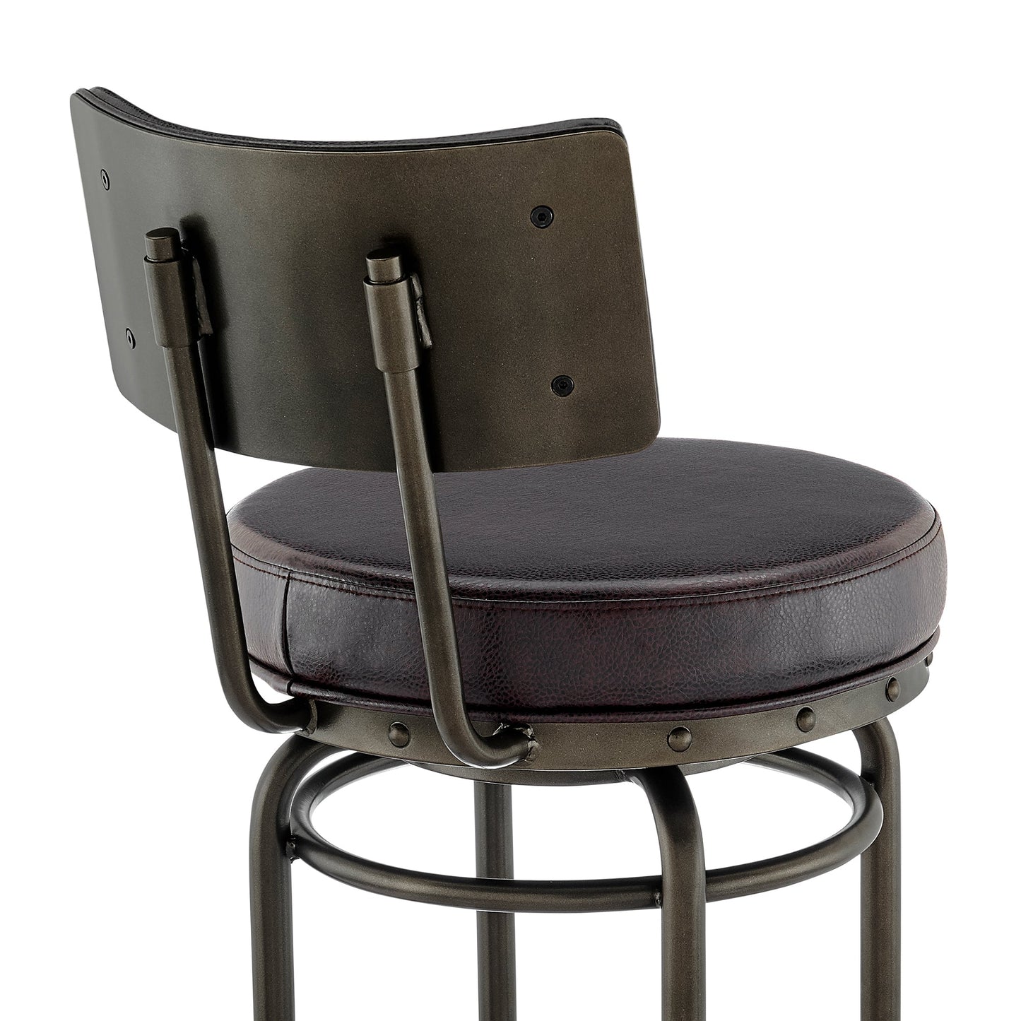 Rees Swivel Counter or Bar Stool in Mocha Finish with Brown Faux Leather