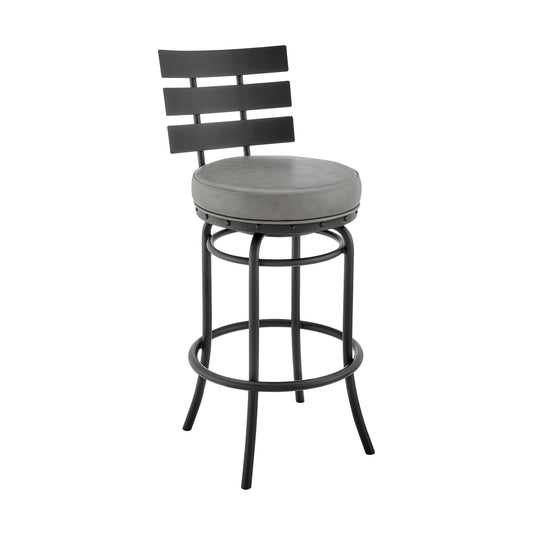 Natya Swivel Counter or Bar Stool in Black Finish with Gray Faux Leather