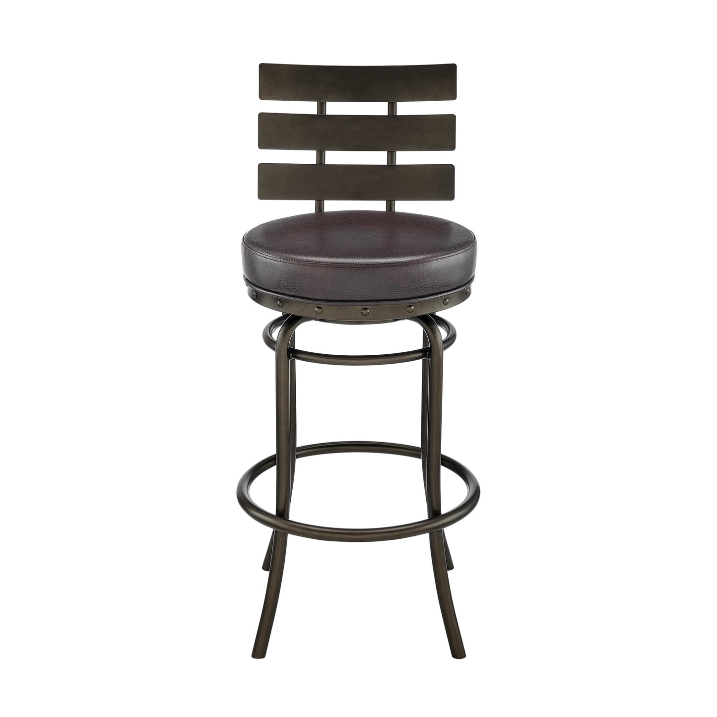 Natya Swivel Counter or Bar Stool in Mocha Finish with Brown Faux Leather