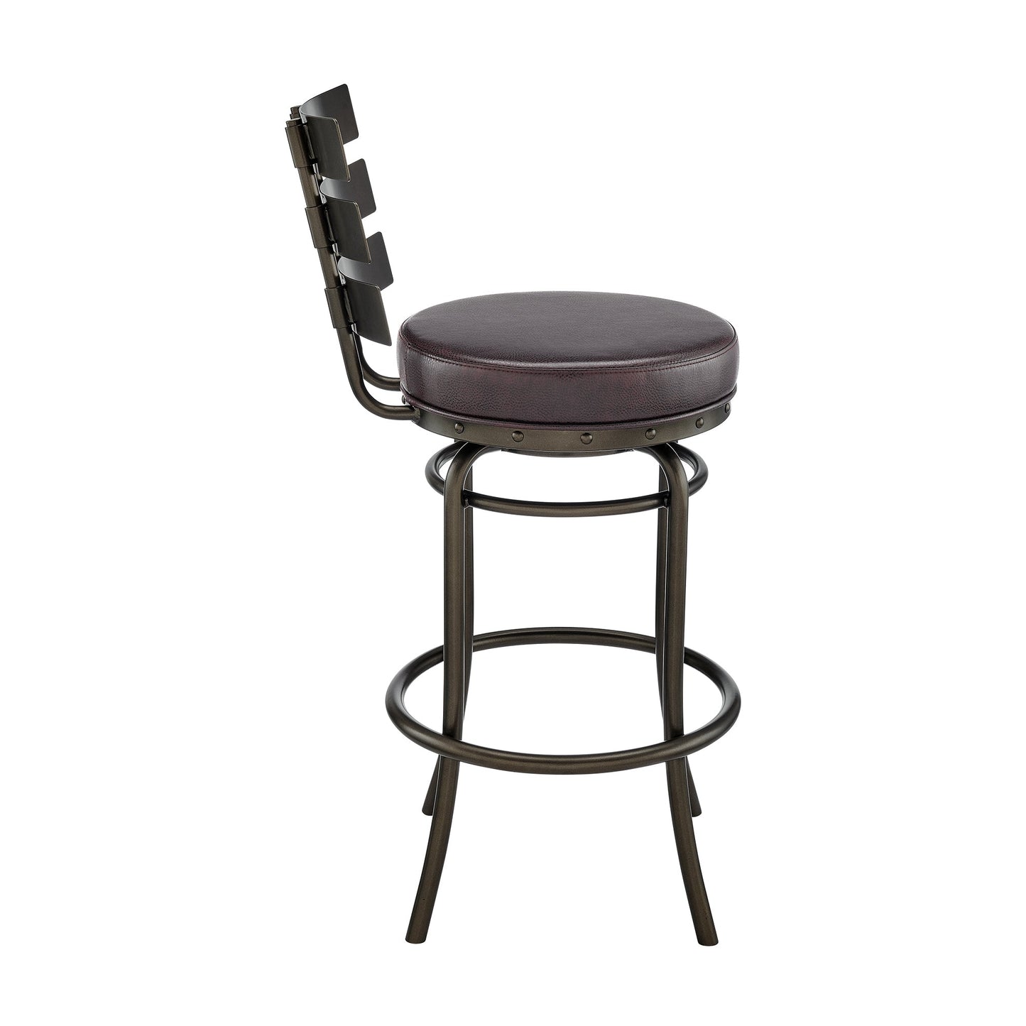 Natya Swivel Counter or Bar Stool in Mocha Finish with Brown Faux Leather