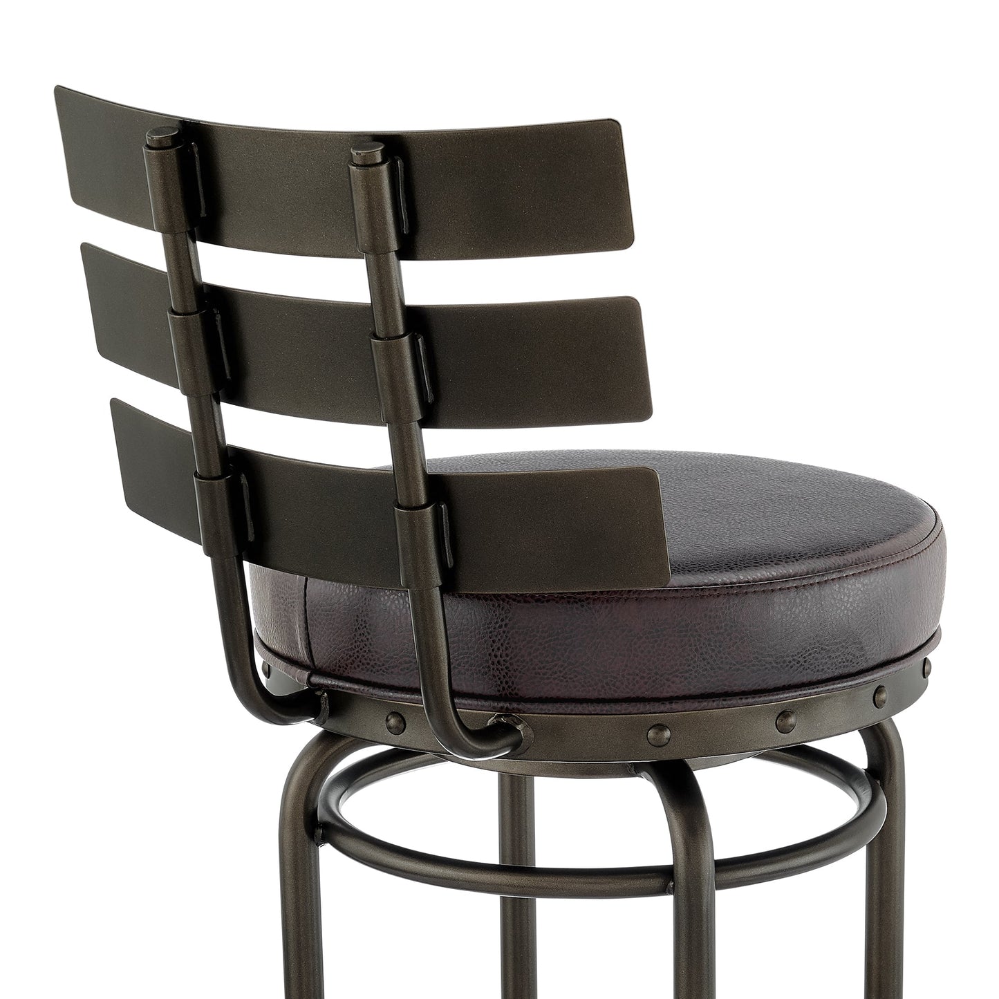 Natya Swivel Counter or Bar Stool in Mocha Finish with Brown Faux Leather