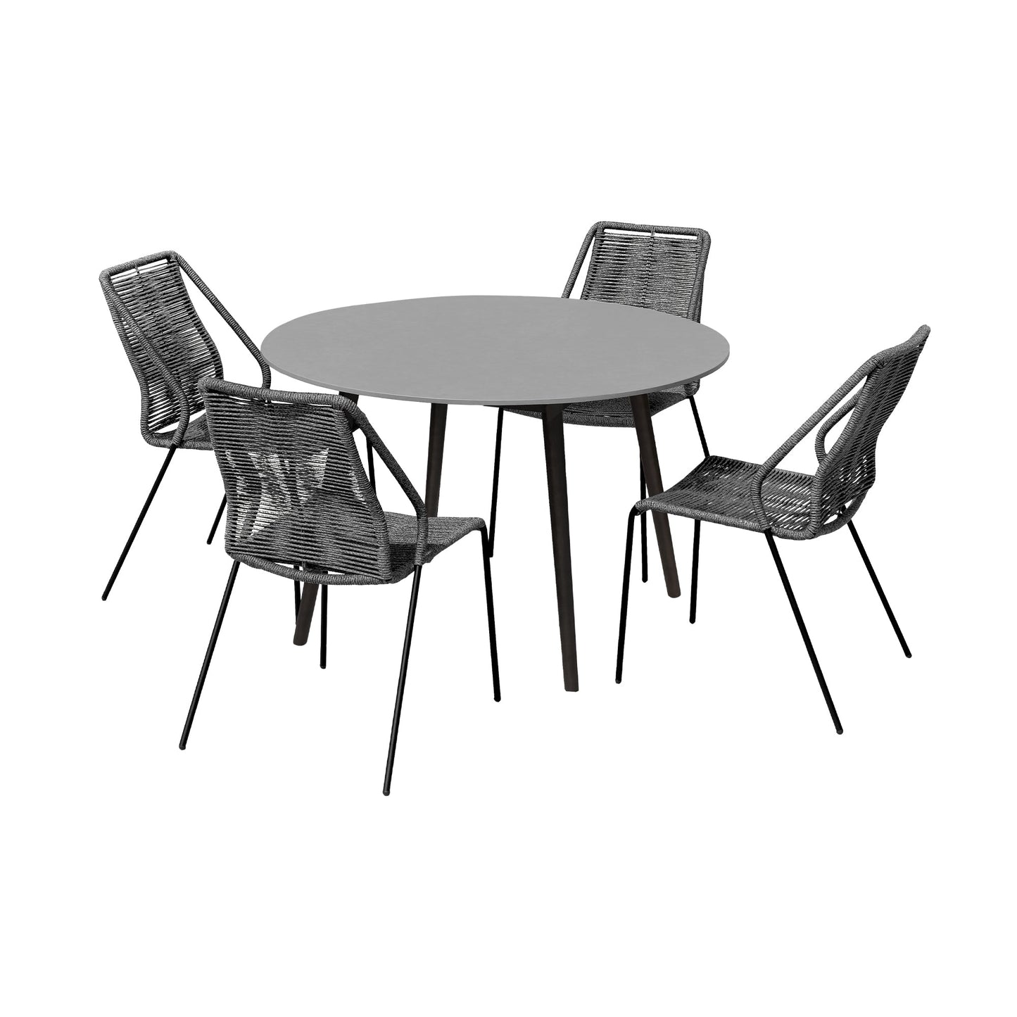 Sydney and Clip Outdoor Patio 5 Piece Dining Set in Gray Rope with Black Eucalyptus Wood