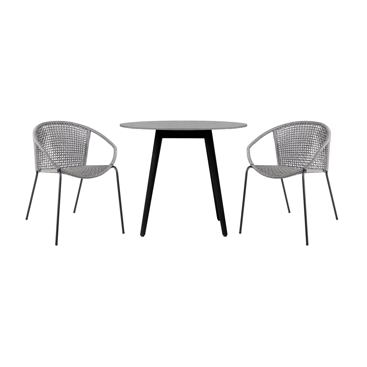 Sydney and Snack 3 Piece Outdoor Patio 36" Dining Set in Black Eucalyptus Wood and Gray Rope