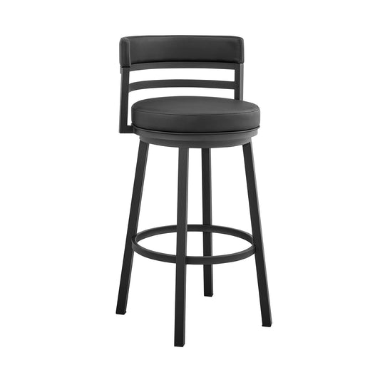 Titana 30" Bar Height Swivel Black Faux Leather and Metal Bar Stool