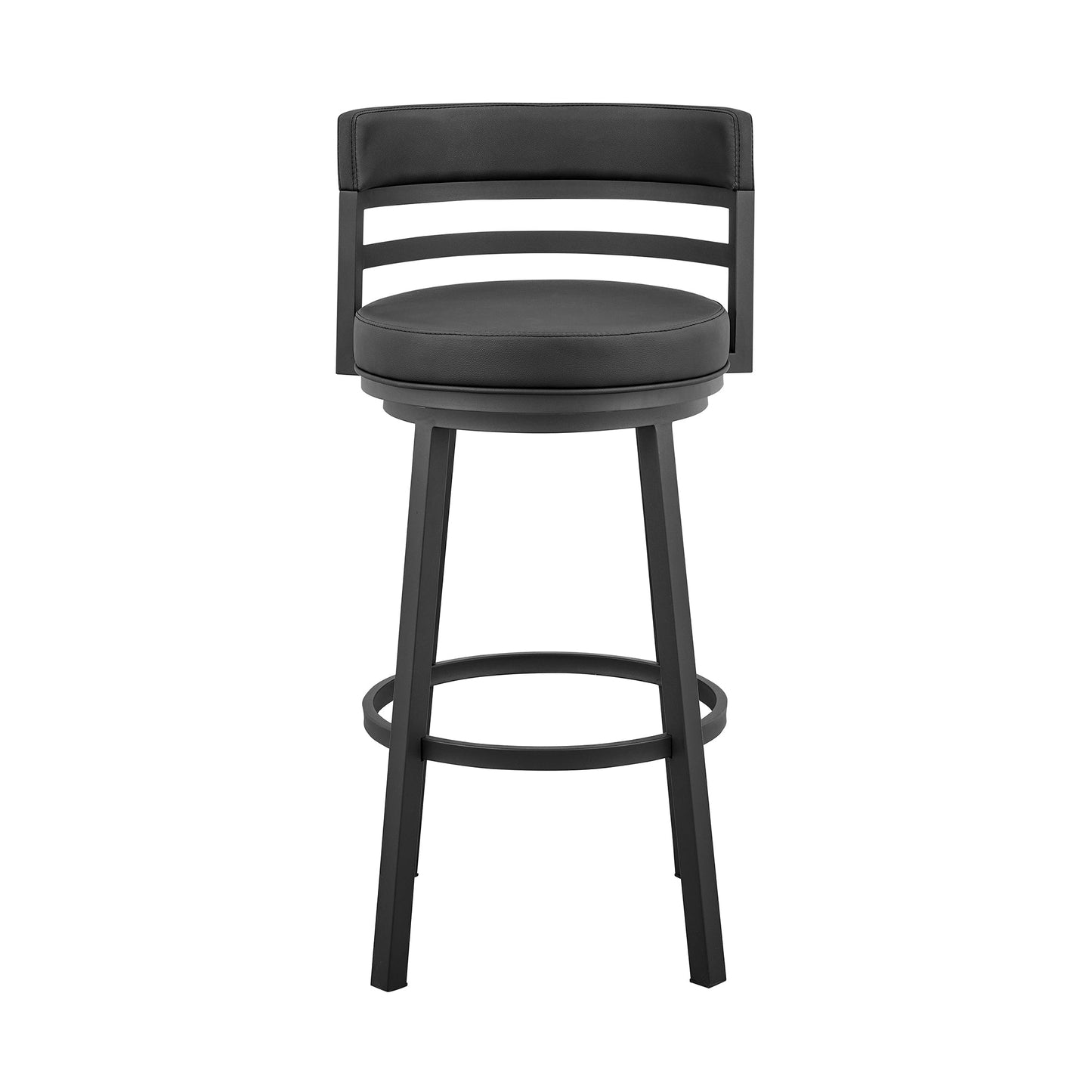 Titana 30" Bar Height Swivel Black Faux Leather and Metal Bar Stool