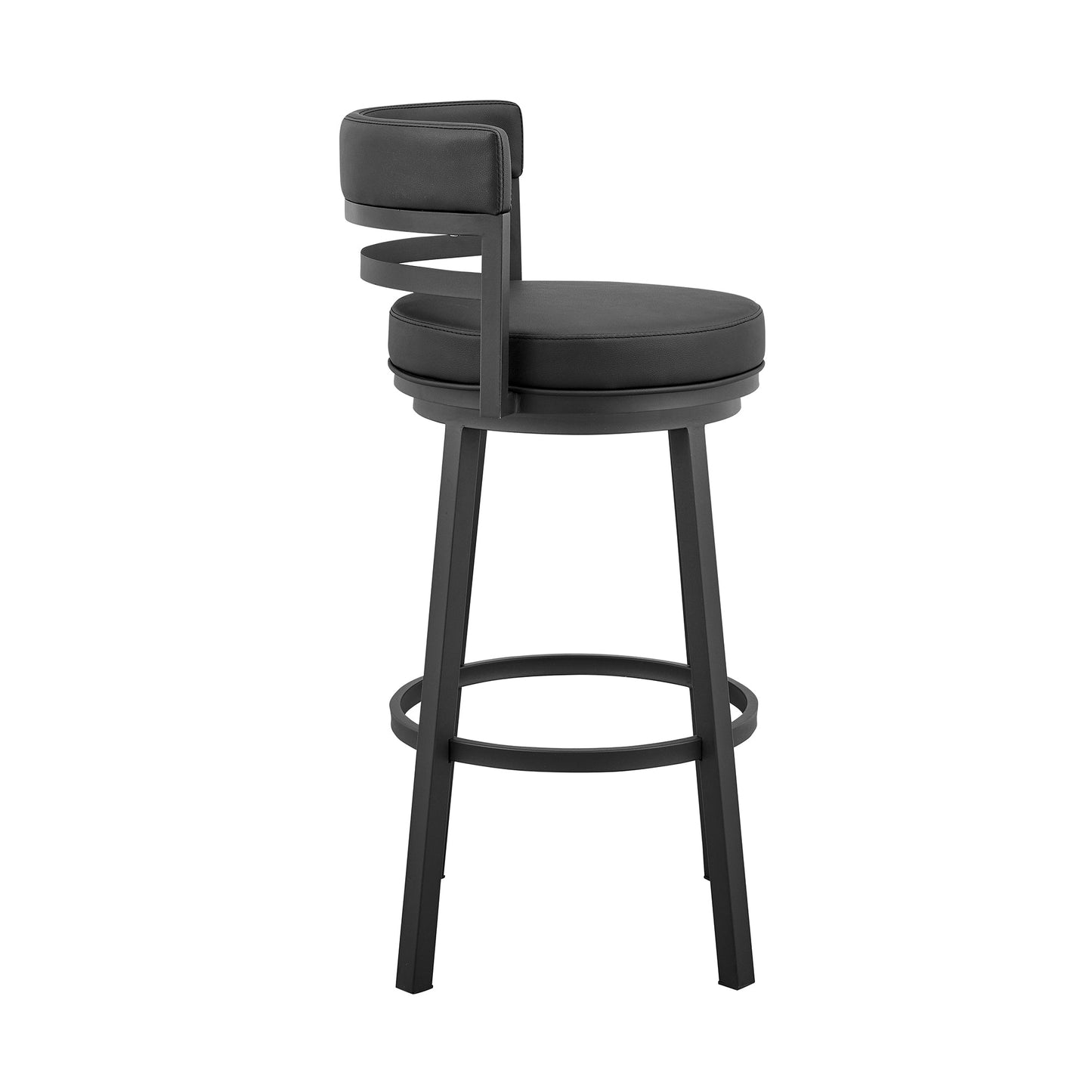 Titana 30" Bar Height Swivel Black Faux Leather and Metal Bar Stool