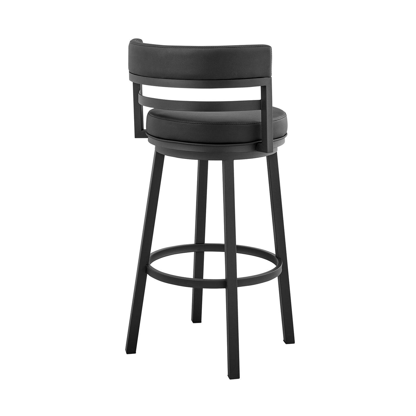 Titana 30" Bar Height Swivel Black Faux Leather and Metal Bar Stool