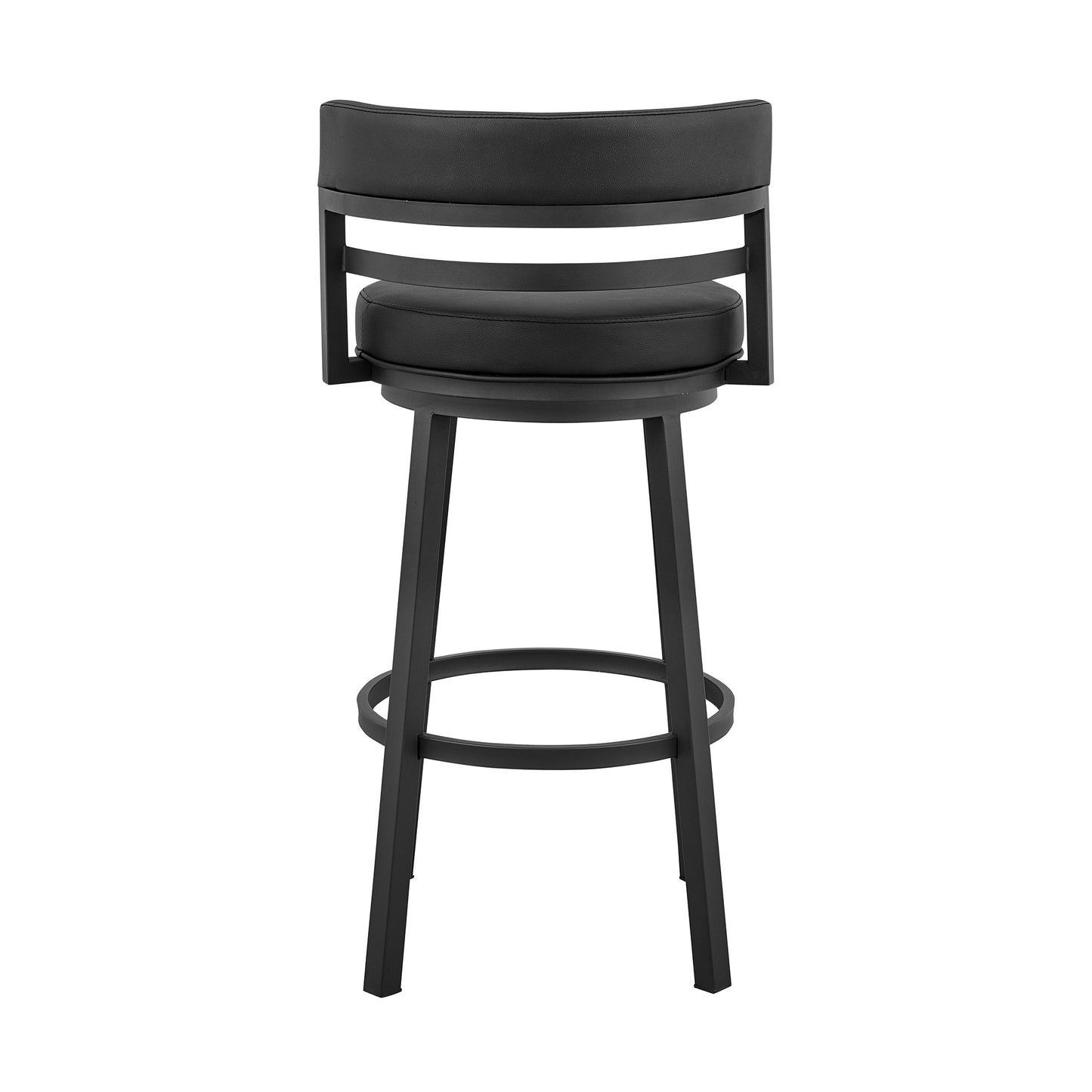 Titana 30" Bar Height Swivel Black Faux Leather and Metal Bar Stool