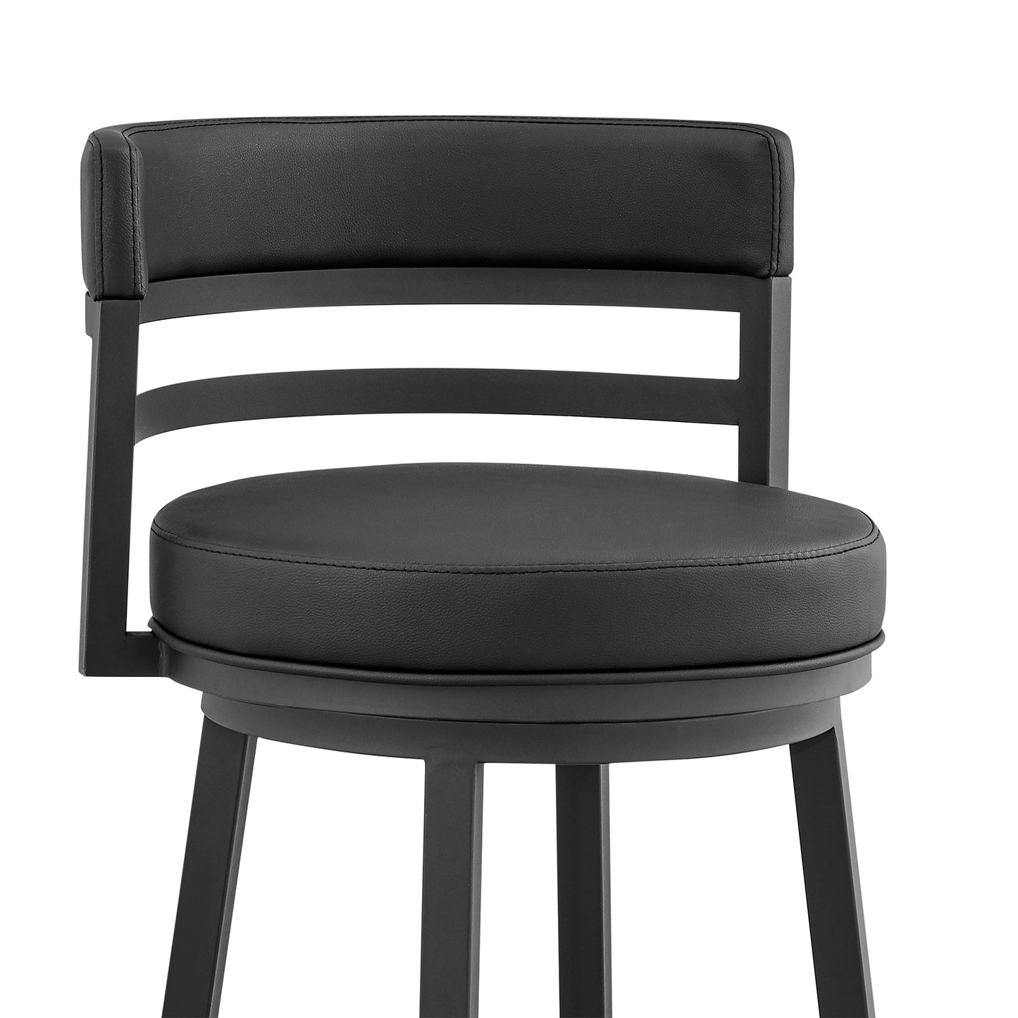 Titana 30" Bar Height Swivel Black Faux Leather and Metal Bar Stool