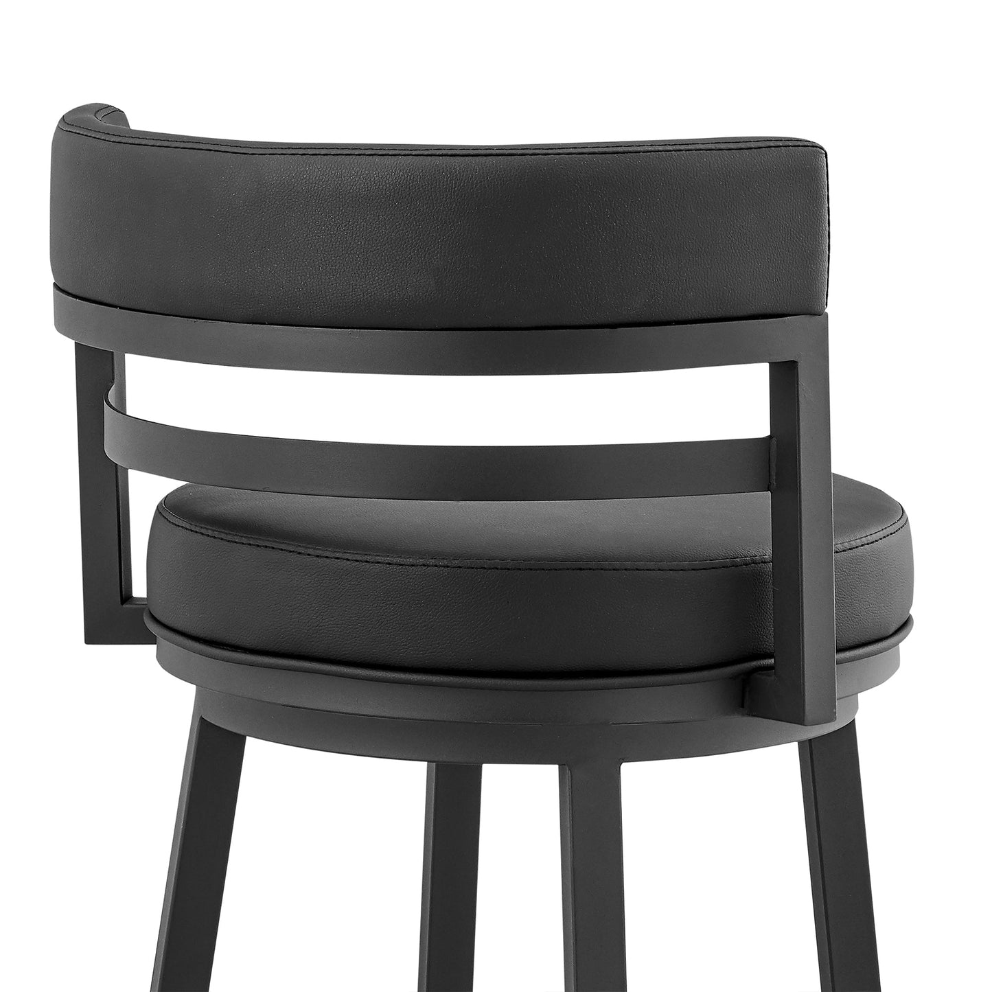 Titana 30" Bar Height Swivel Black Faux Leather and Metal Bar Stool