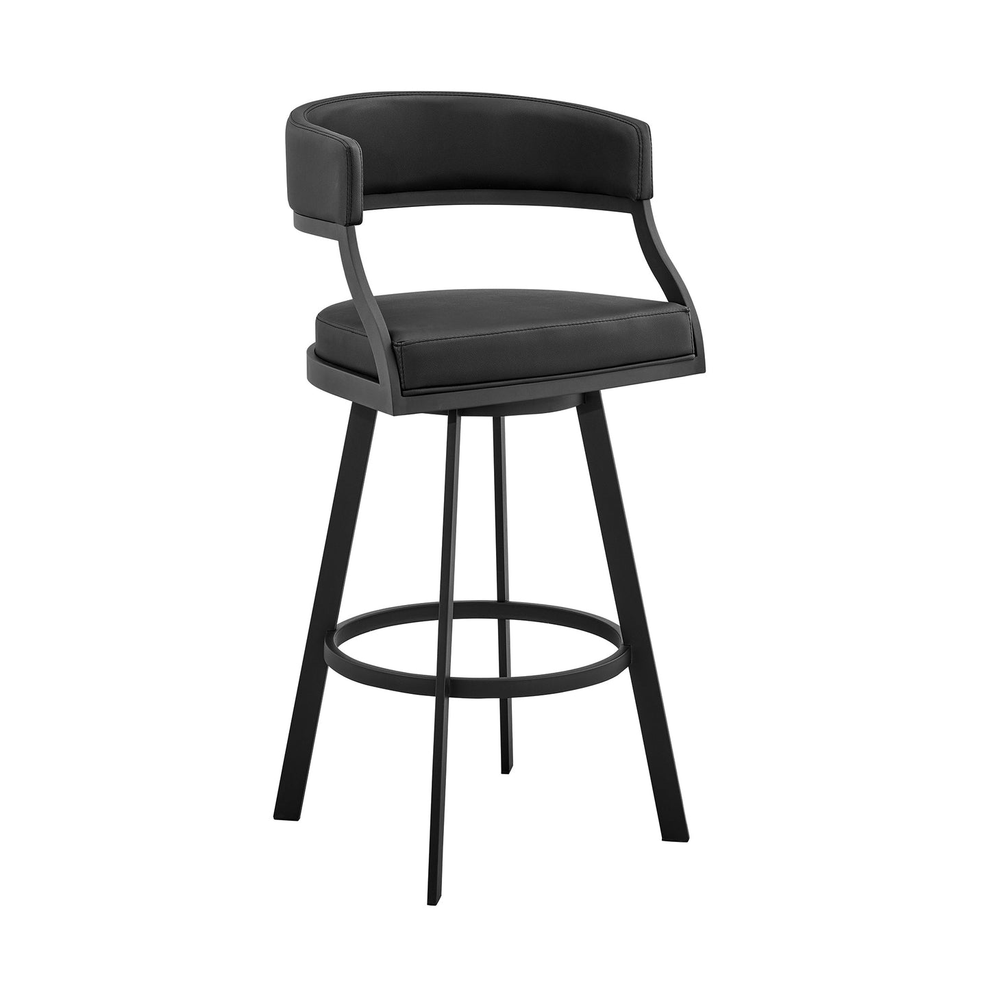 Dione 30" Bar Height Swivel Black Faux Leather and Metal Bar Stool