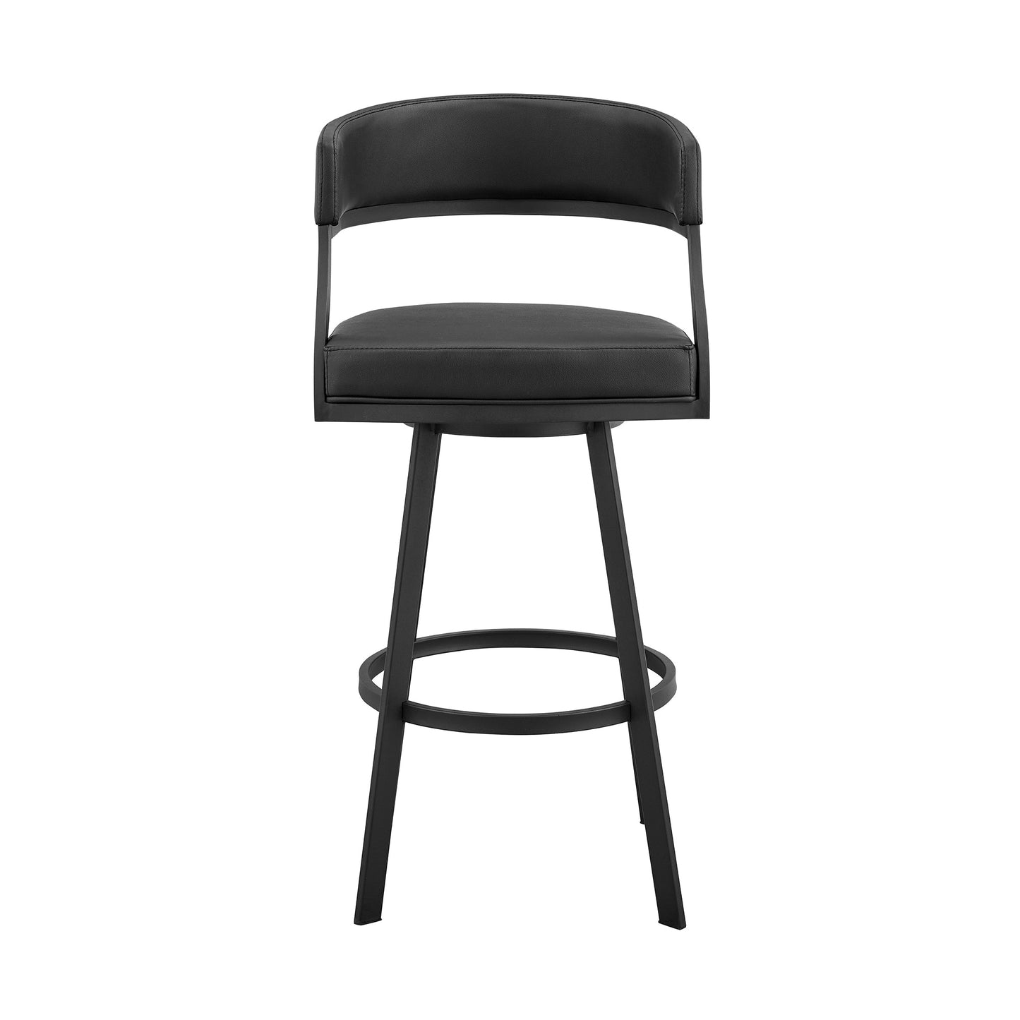 Dione 30" Bar Height Swivel Black Faux Leather and Metal Bar Stool