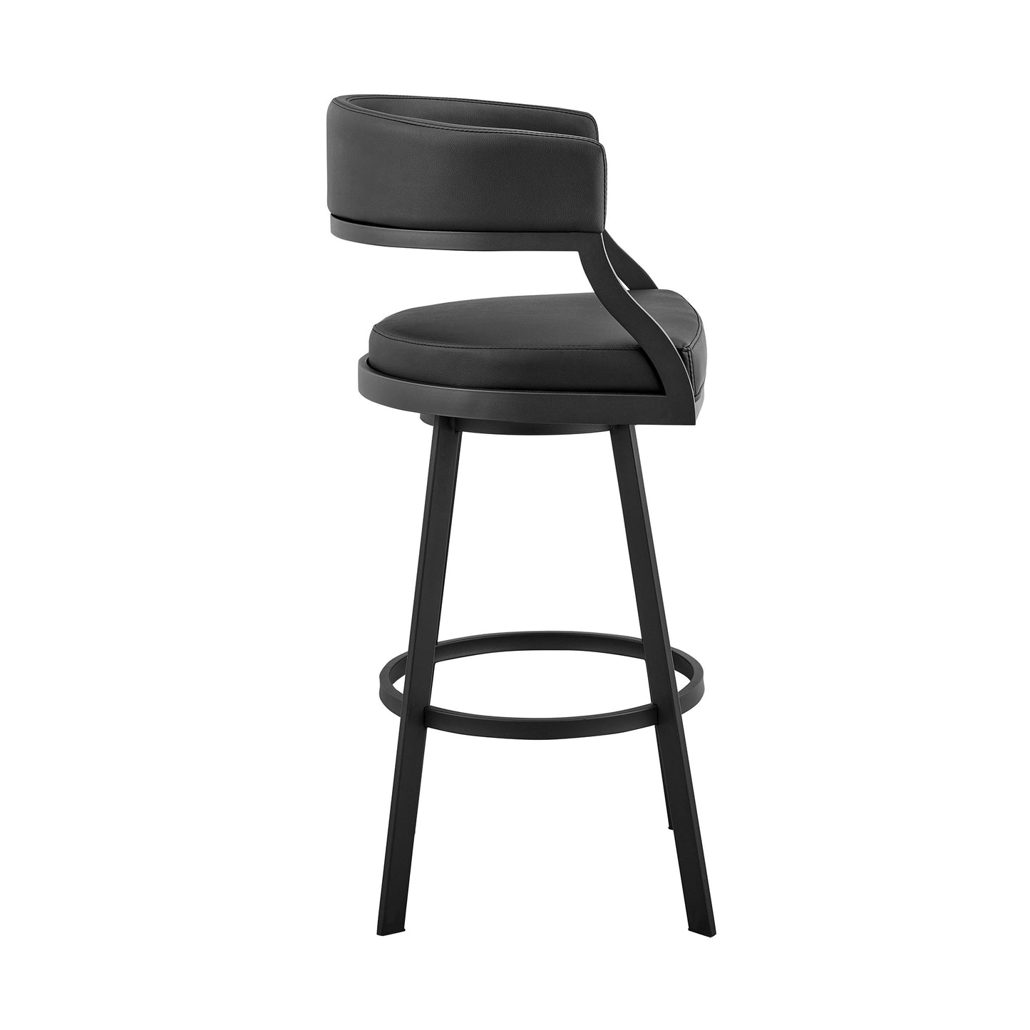 Dione 30" Bar Height Swivel Black Faux Leather and Metal Bar Stool