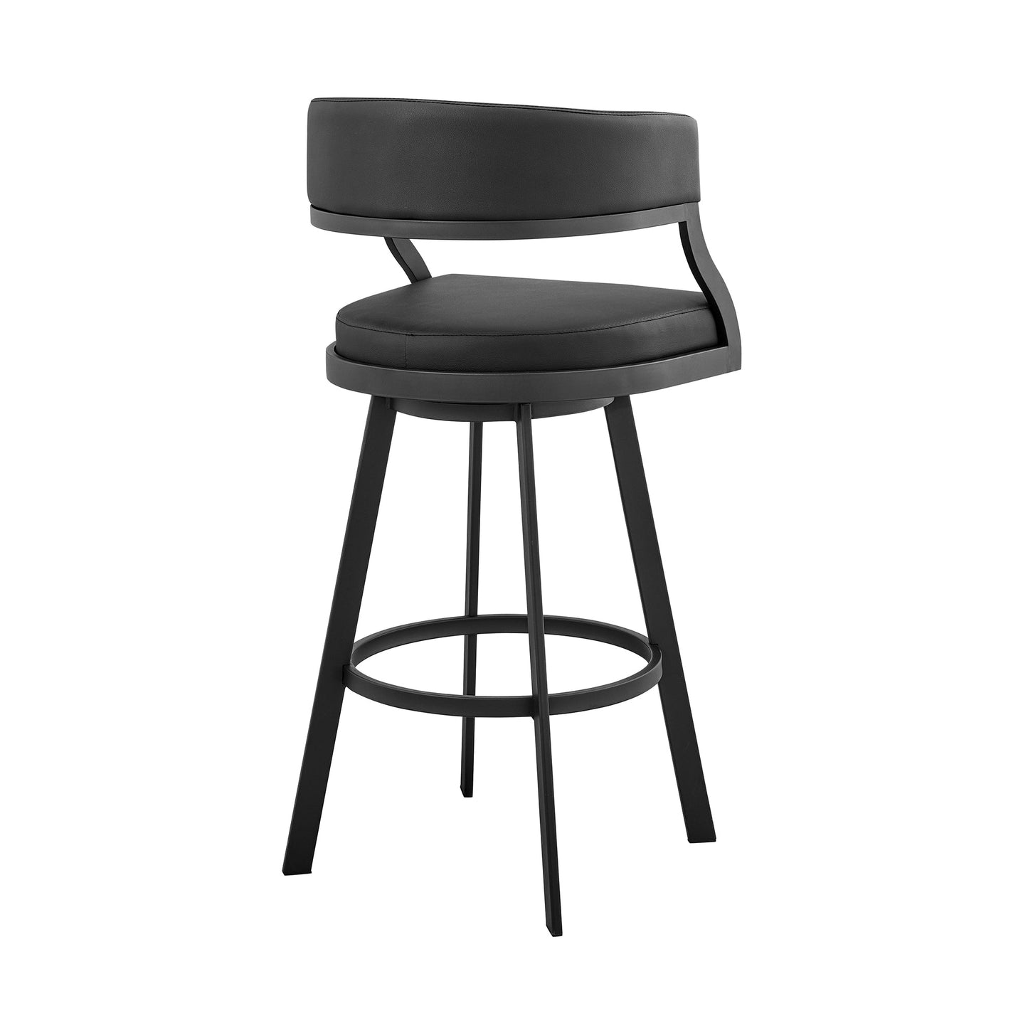 Dione 30" Bar Height Swivel Black Faux Leather and Metal Bar Stool