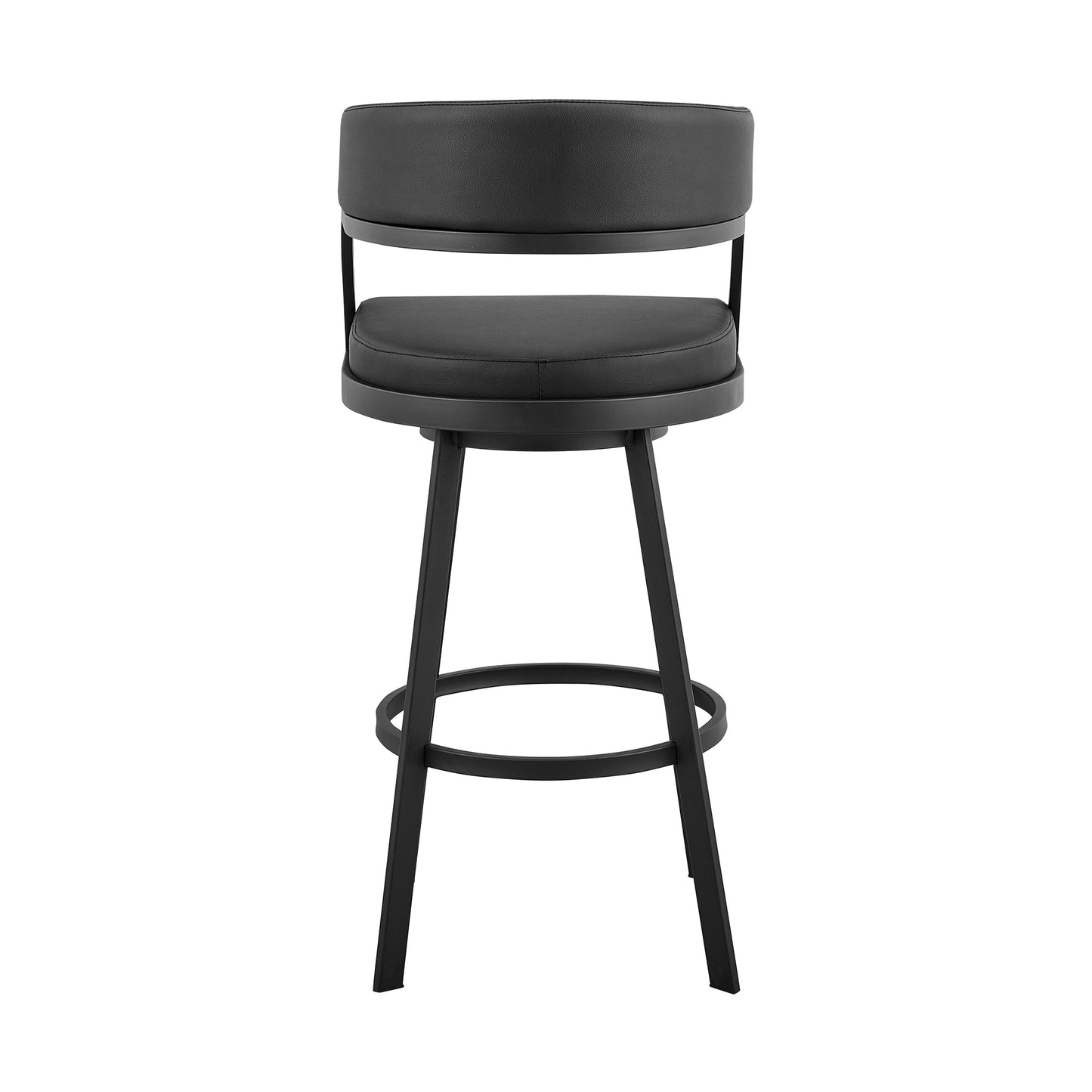 Dione 30" Bar Height Swivel Black Faux Leather and Metal Bar Stool