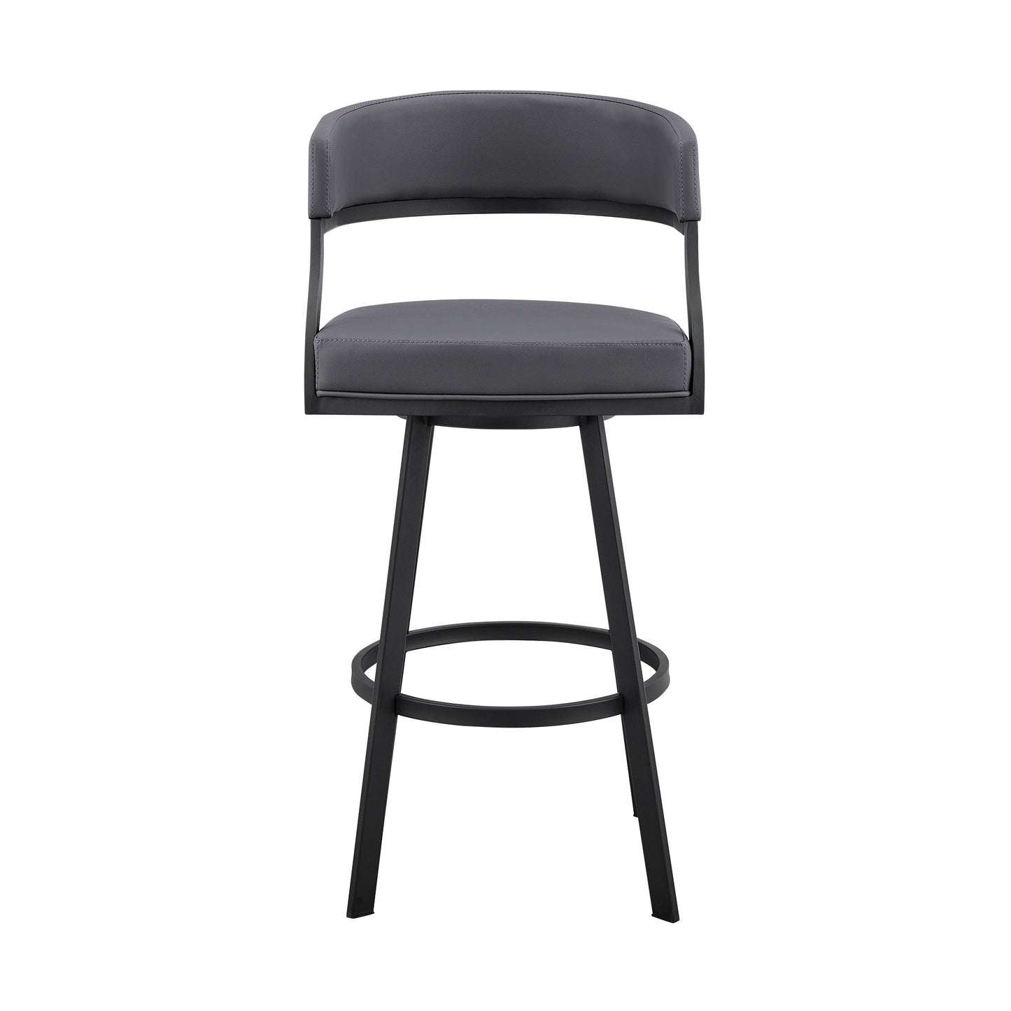 Dione 26" Counter Height Swivel Gray Faux Leather and Black Metal Bar Stool