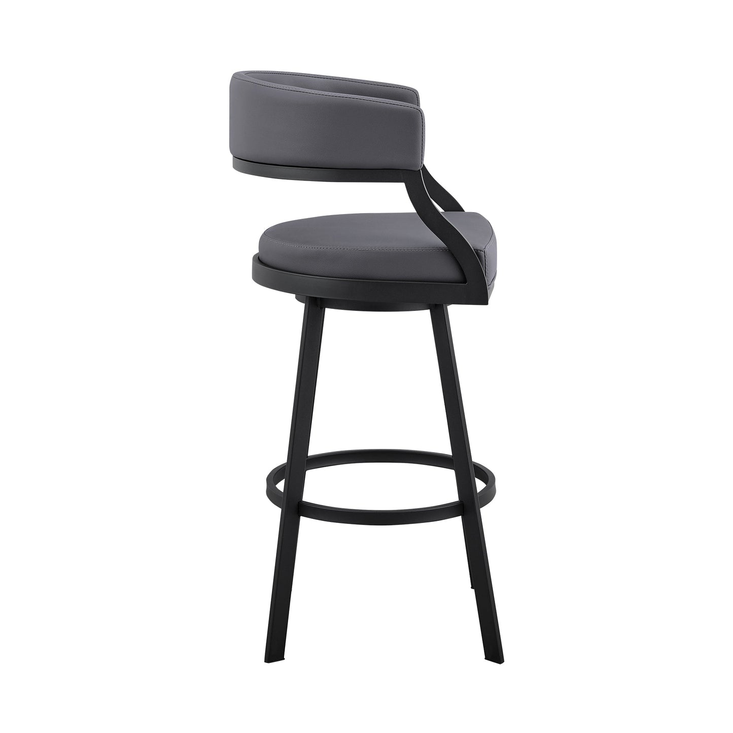 Dione 26" Counter Height Swivel Gray Faux Leather and Black Metal Bar Stool