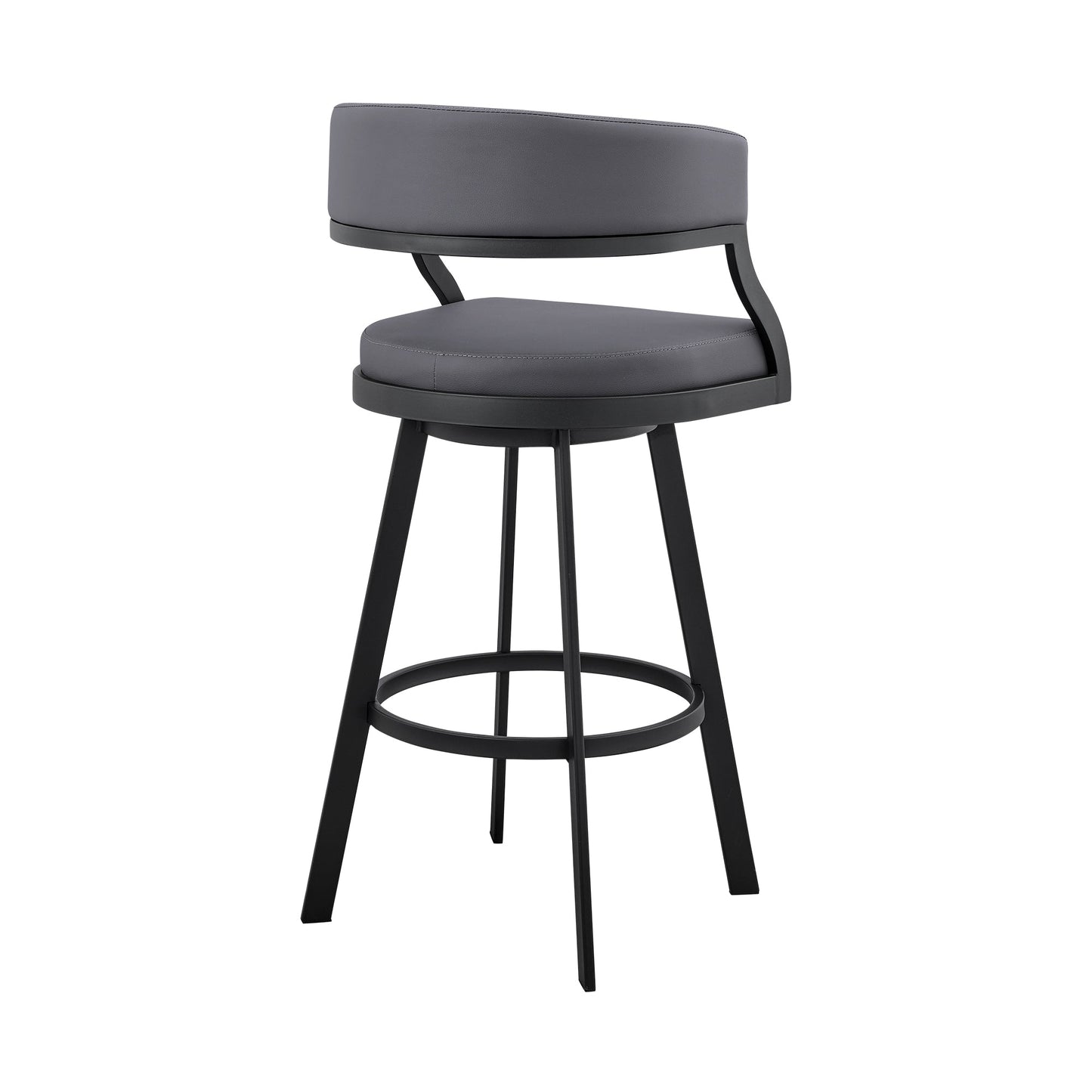 Dione 26" Counter Height Swivel Gray Faux Leather and Black Metal Bar Stool