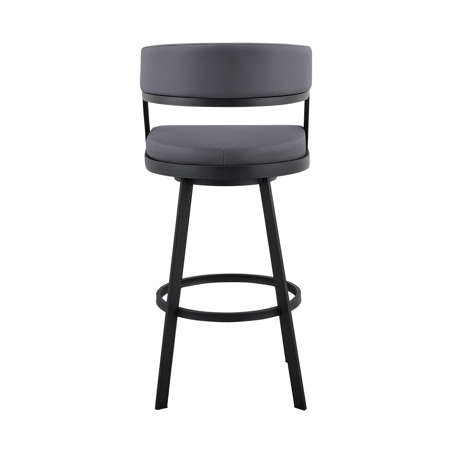 Dione 26" Counter Height Swivel Gray Faux Leather and Black Metal Bar Stool