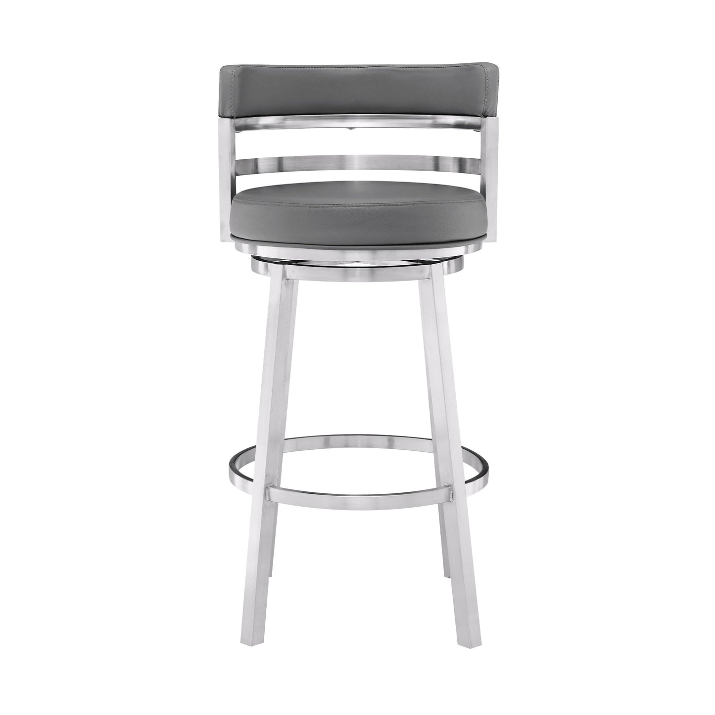 Titana 30" Bar Height Swivel Gray Faux Leather and Brushed Stainless Steel Bar Stool