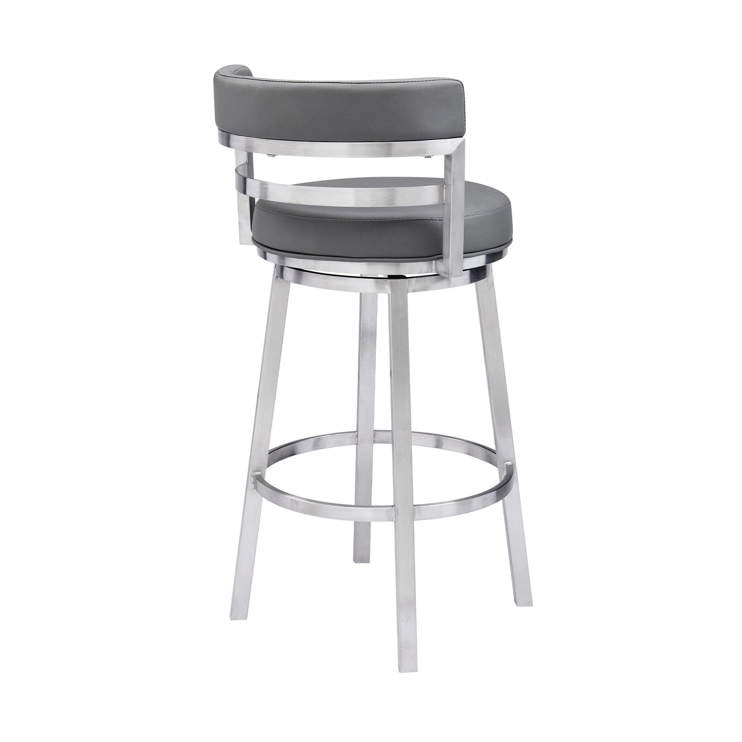 Titana 30" Bar Height Swivel Gray Faux Leather and Brushed Stainless Steel Bar Stool