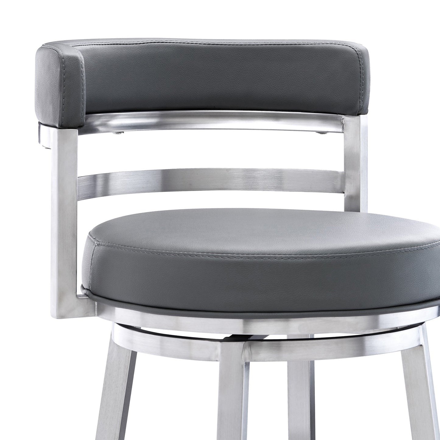 Titana 30" Bar Height Swivel Gray Faux Leather and Brushed Stainless Steel Bar Stool