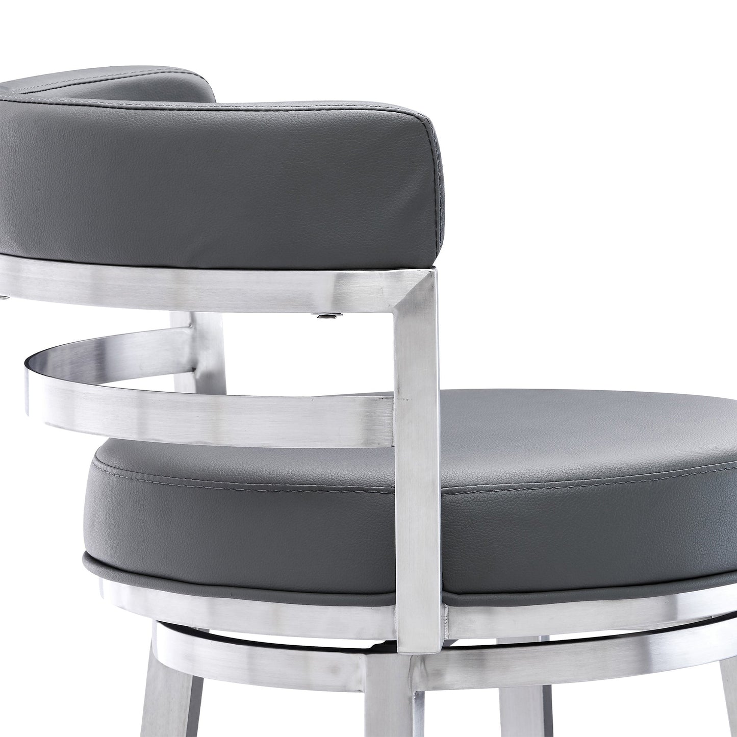 Titana 30" Bar Height Swivel Gray Faux Leather and Brushed Stainless Steel Bar Stool