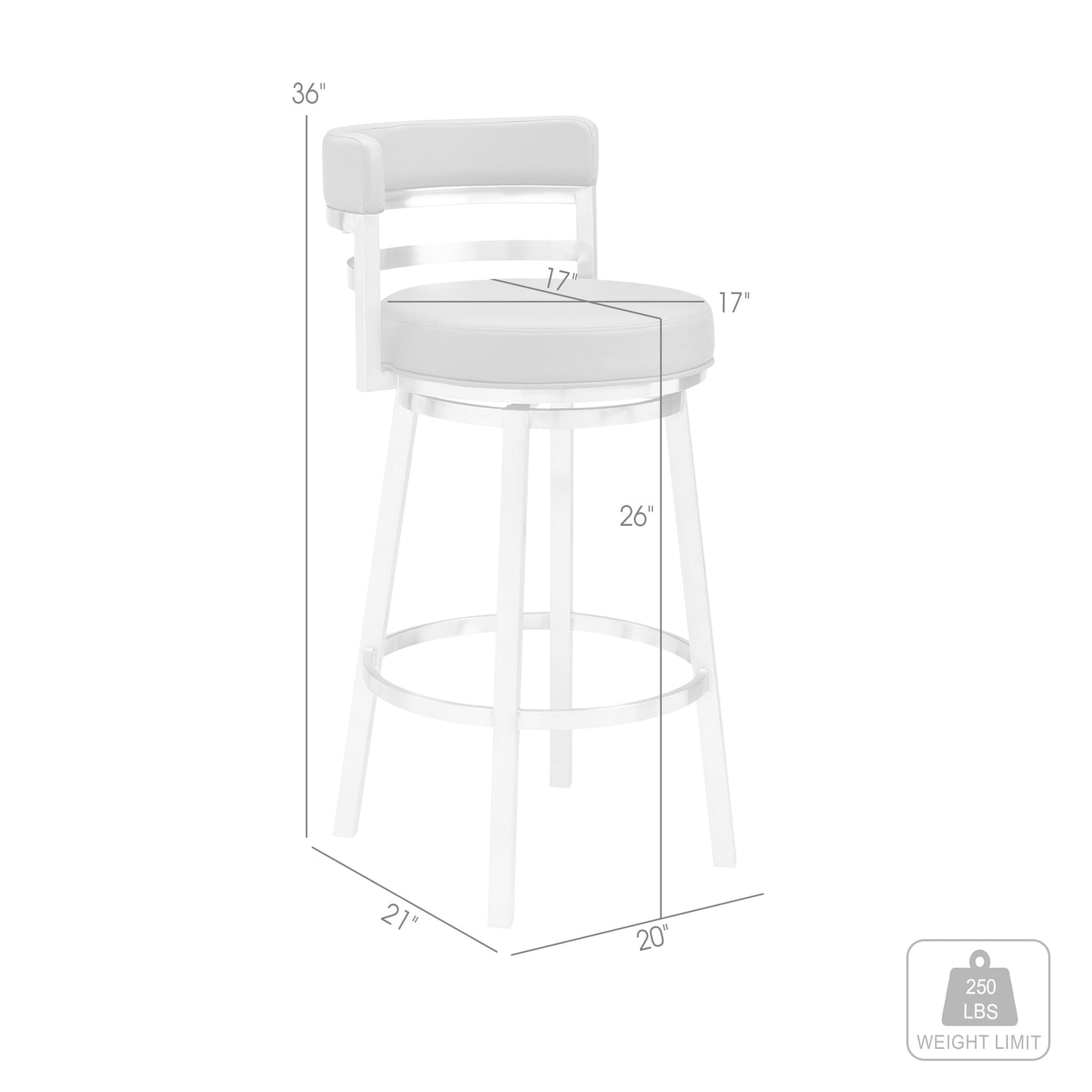 Titana 26" Counter Height Swivel Gray Faux Leather and Brushed Stainless Steel Bar Stool