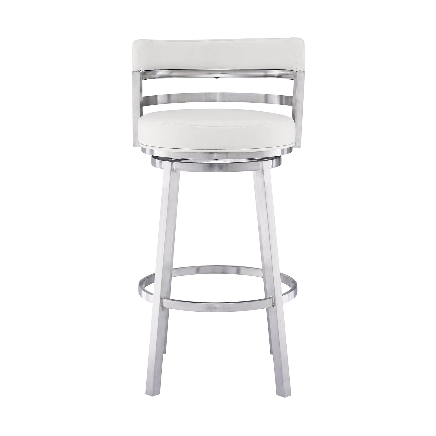 Titana 30" Bar Height Swivel White Faux Leather and Brushed Stainless Steel Bar Stool