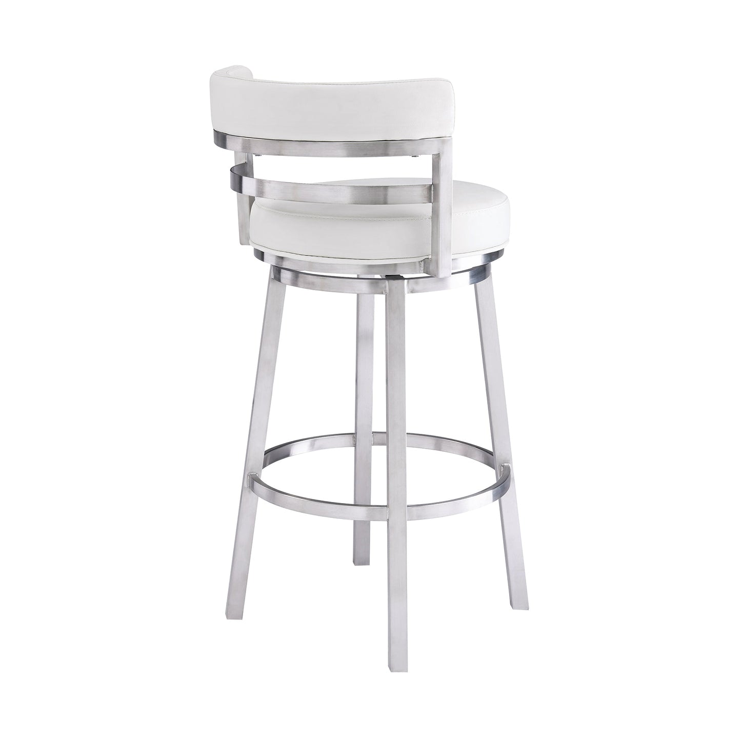 Titana 30" Bar Height Swivel White Faux Leather and Brushed Stainless Steel Bar Stool